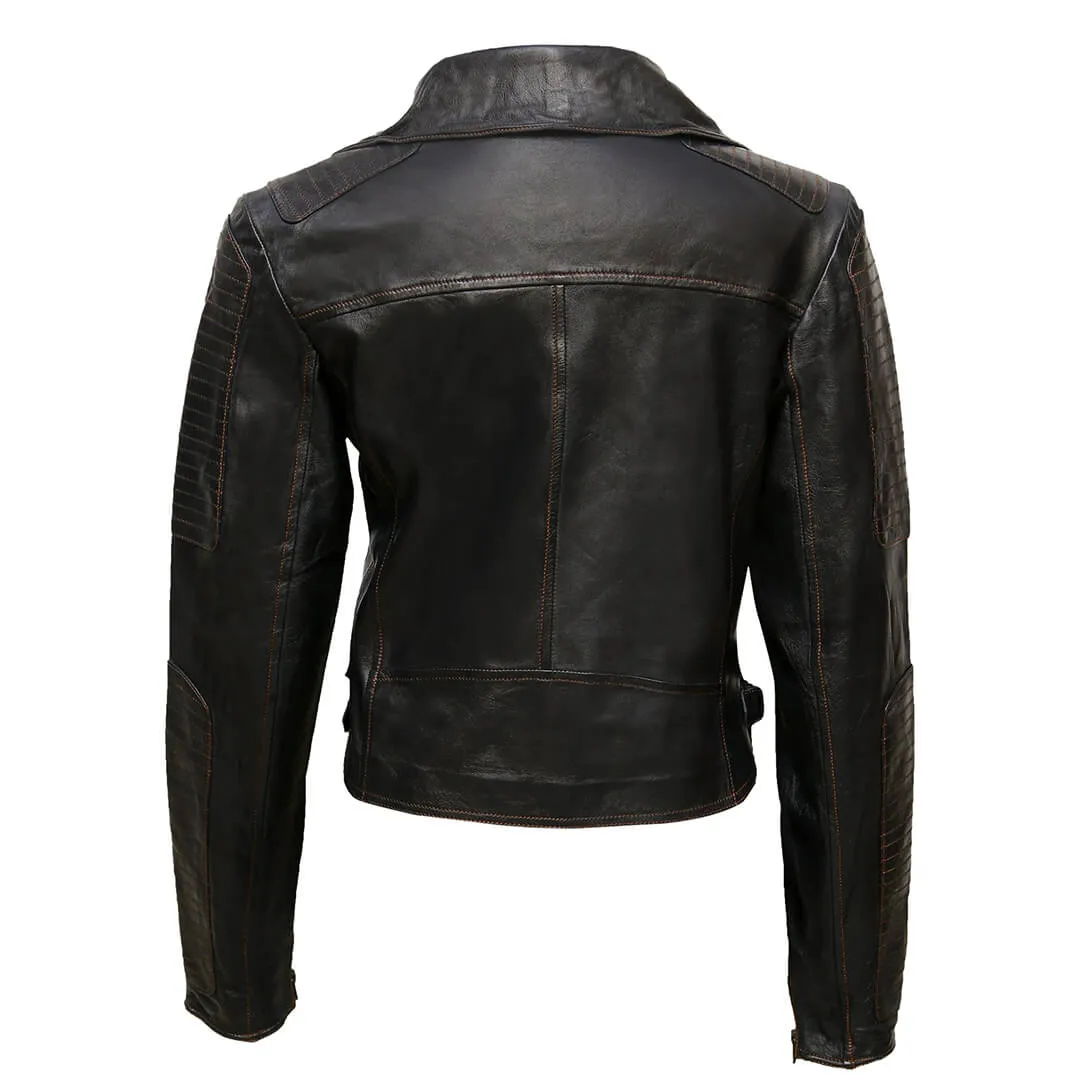 Quilted Leather Biker Jacket with Asymmetrical Zip