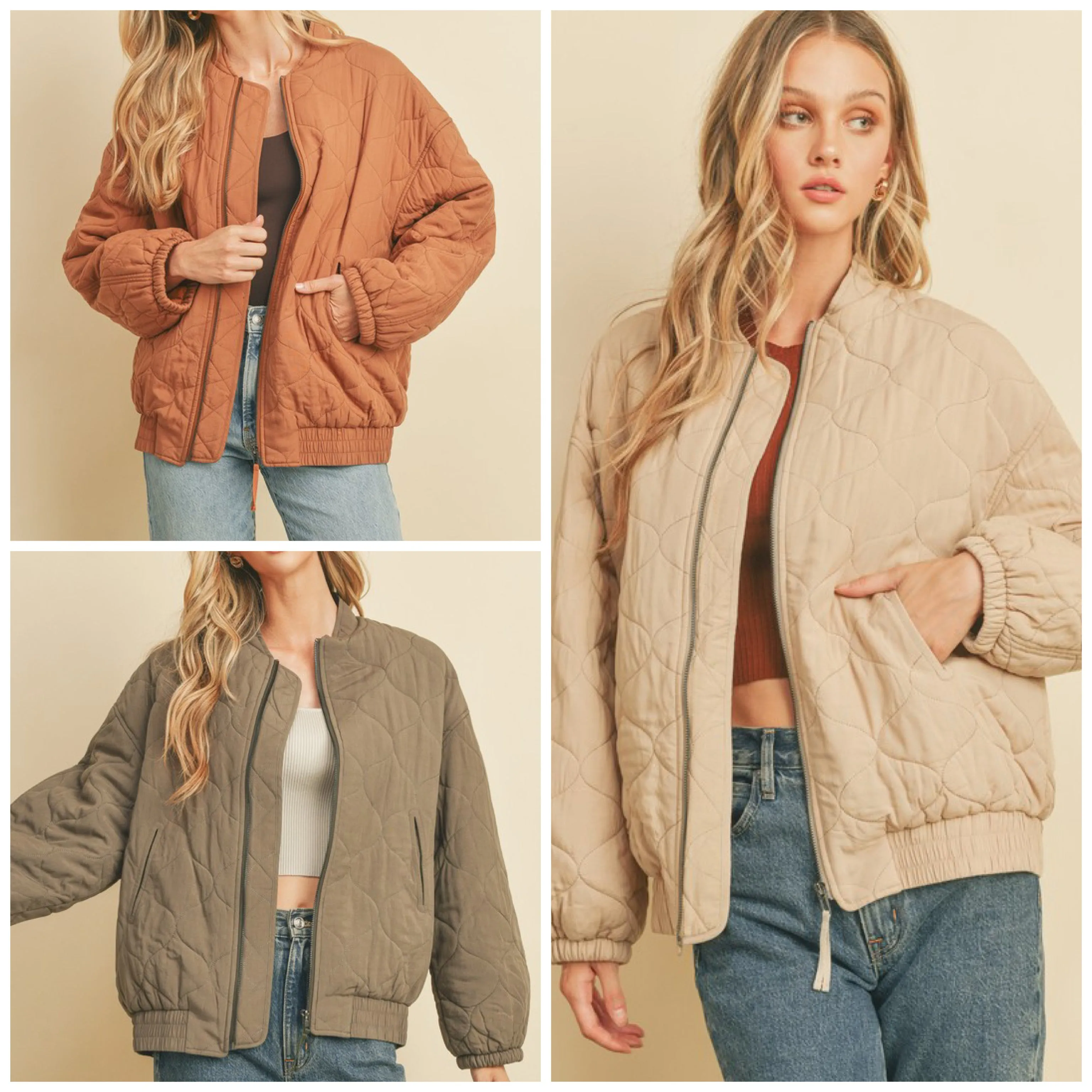 Quilted Light Puff Bomber Jacket