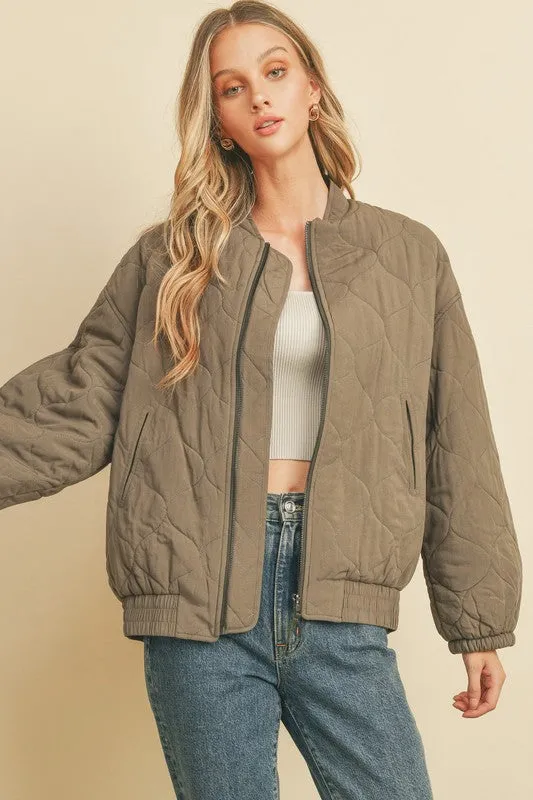 Quilted Light Puff Bomber Jacket