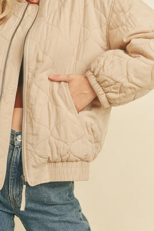 Quilted Light Puff Bomber Jacket