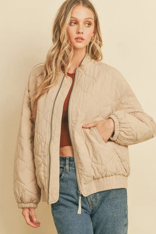 Quilted Light Puff Bomber Jacket