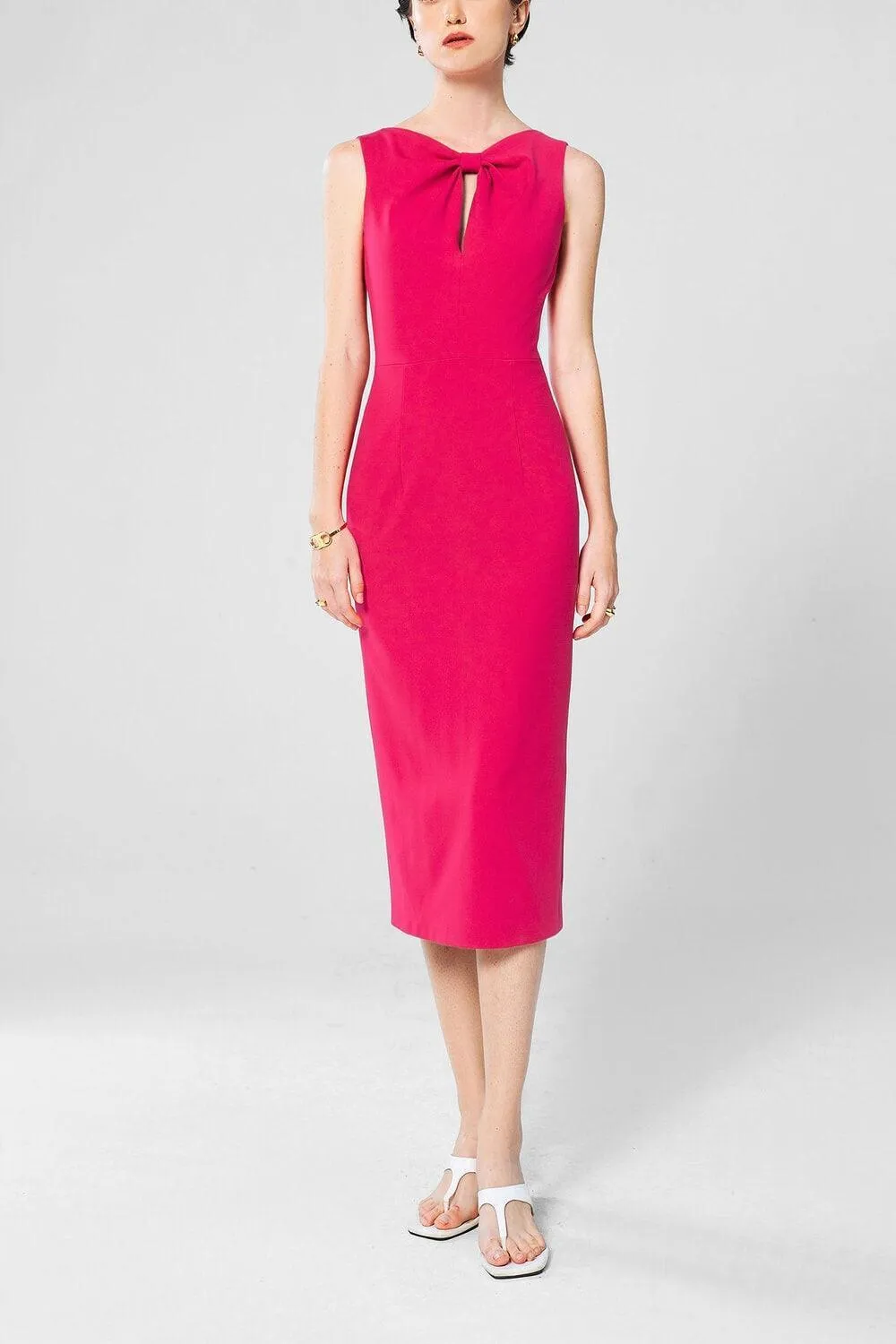 Rebel Pencil Bow Tie Crepe Midi Dress