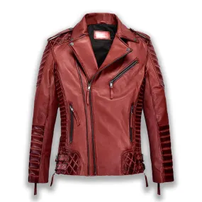 Red Quilted Motorcycle Leather Jacket