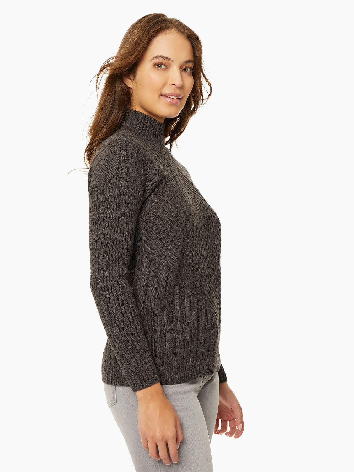 Reverse Jersey Multi-Stitch Mock Neck Sweater