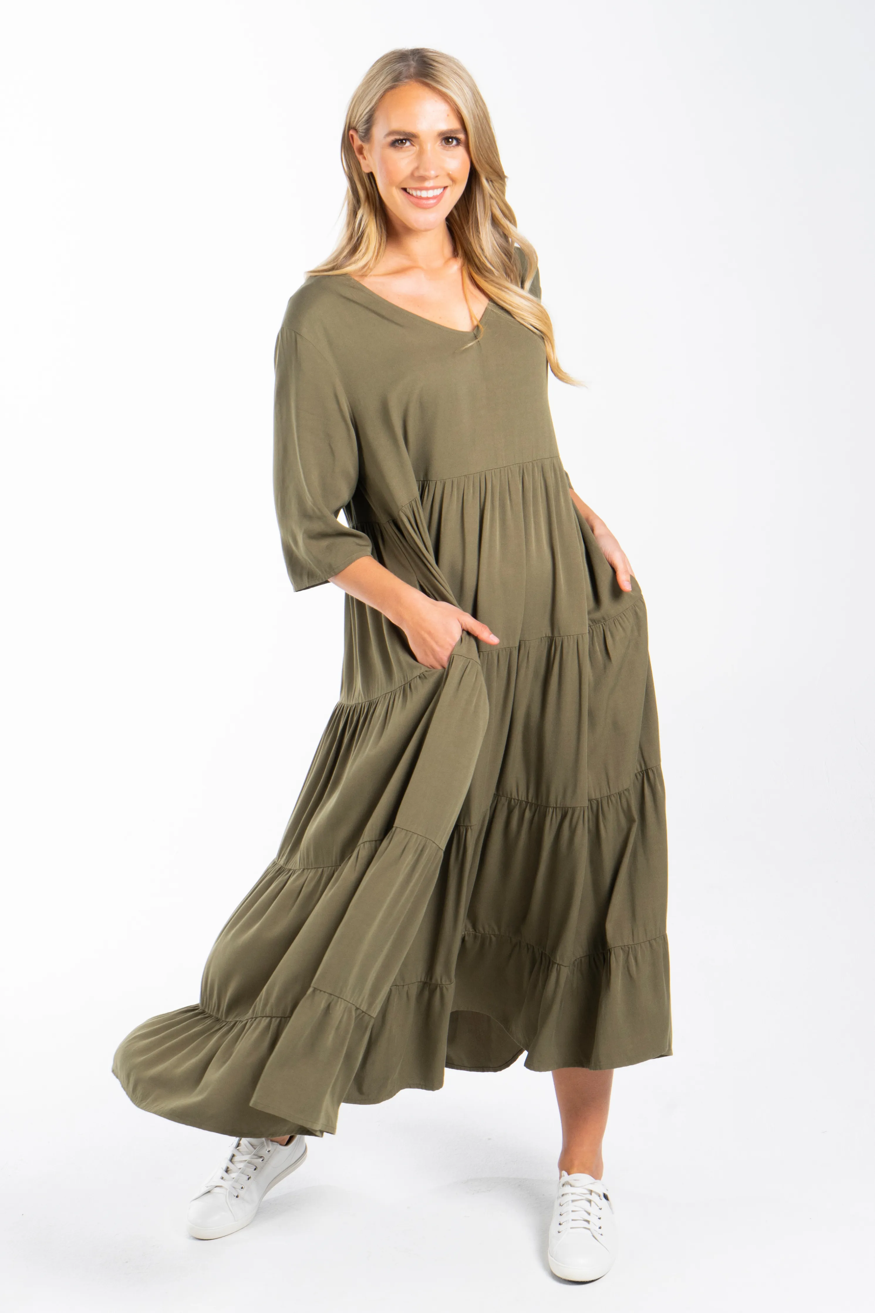 Ruffle Dress | Khaki | FINAL SALE