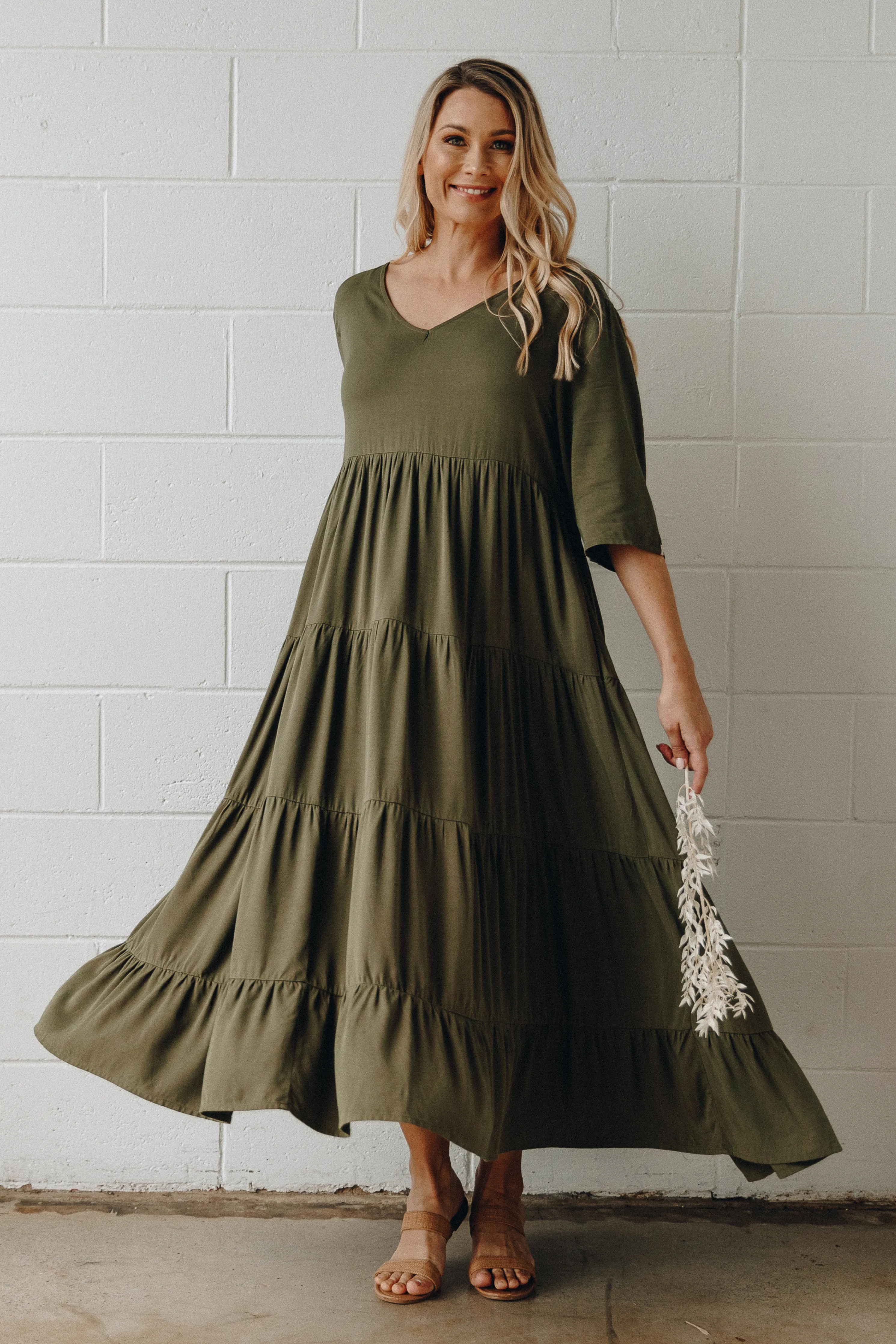 Ruffle Dress | Khaki | FINAL SALE