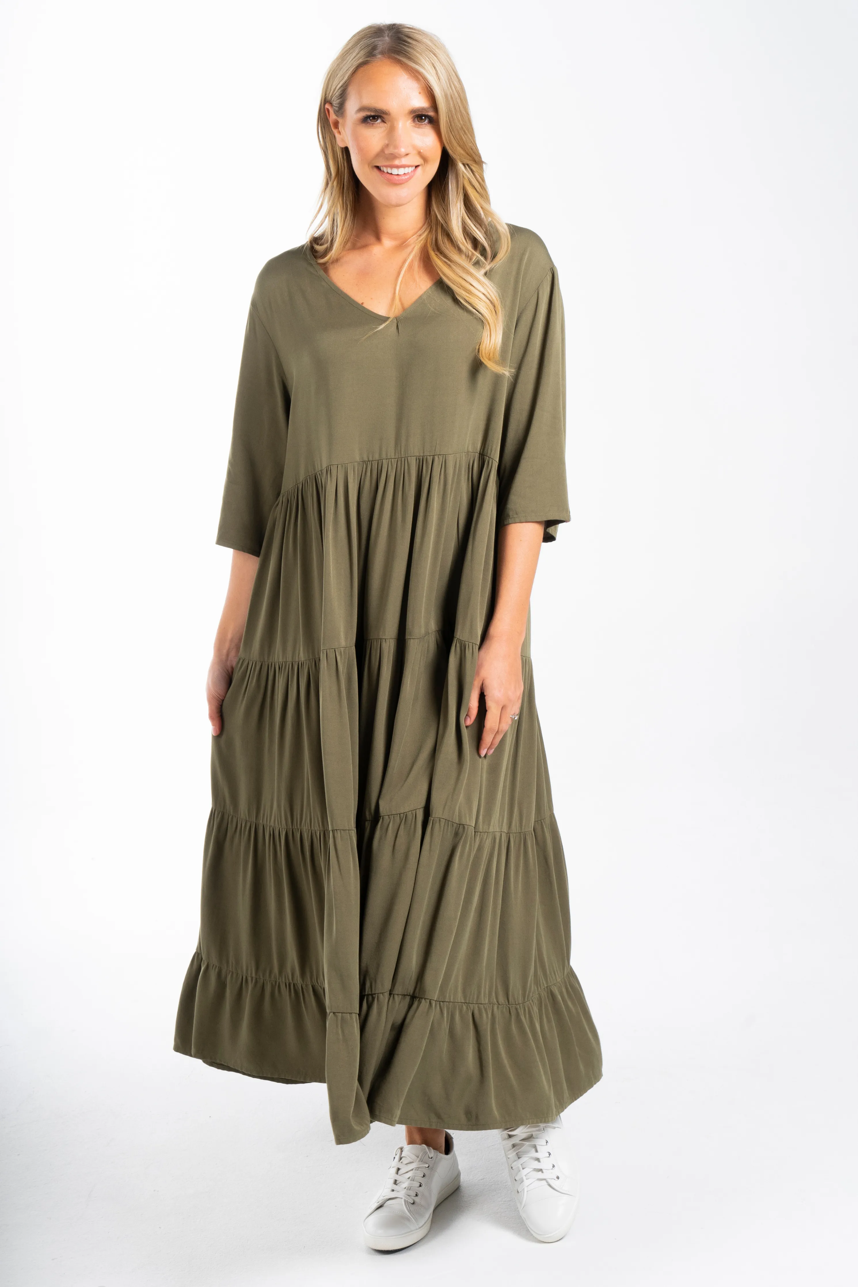 Ruffle Dress | Khaki | FINAL SALE