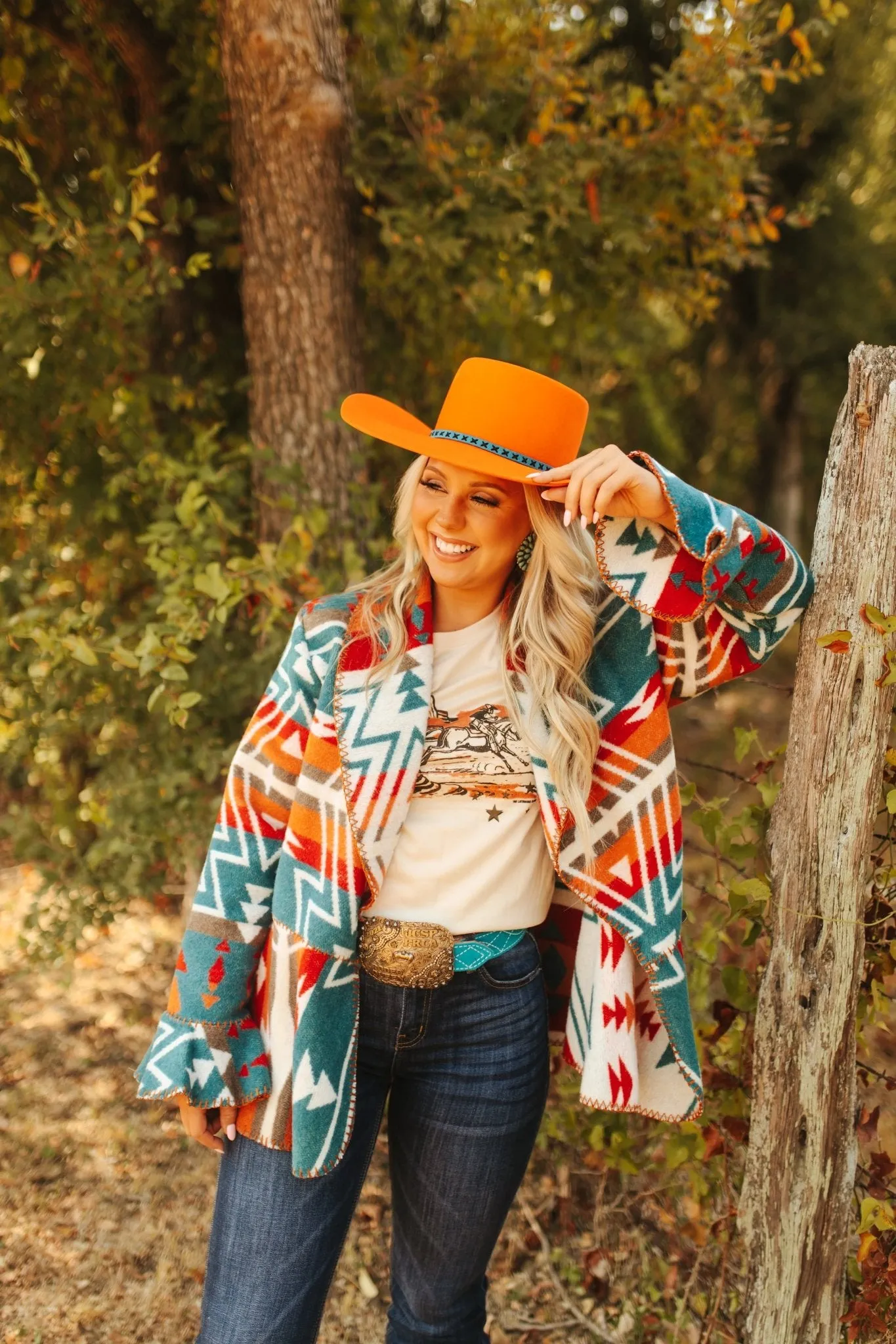 Rustic Teal Aztec Wool Flounce Jacket