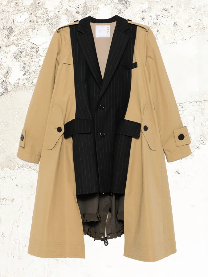 sacai panel-detailed hybrid trench coat