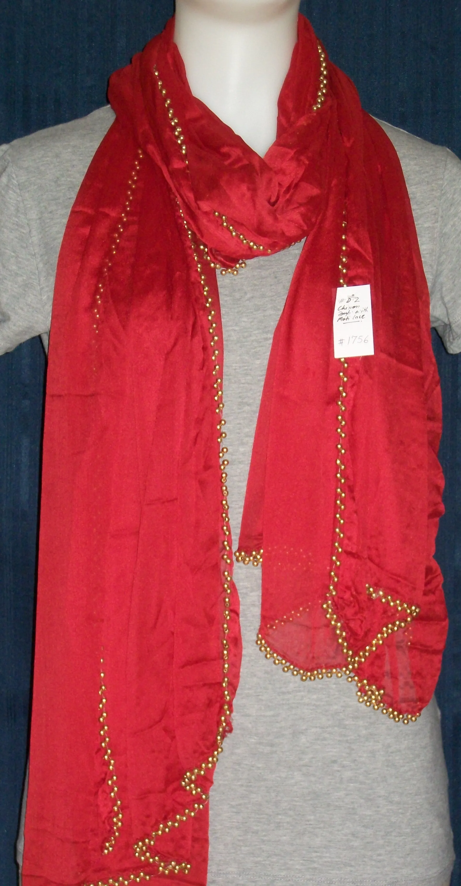 Scarf Stole Dupatta 1756 Red Shieno Sarees Pleasanton