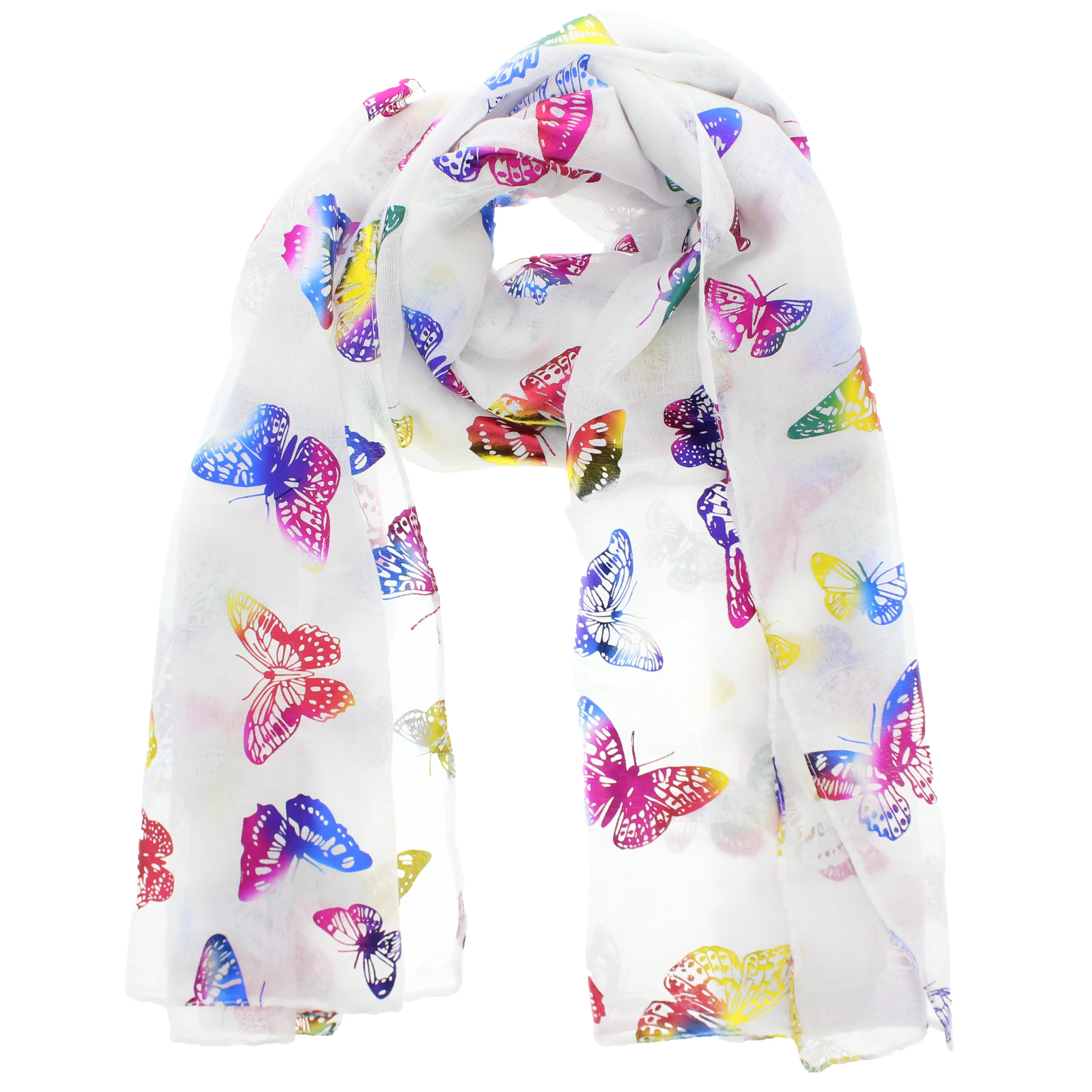 Scarf with Large Rainbow Foil Butterflies