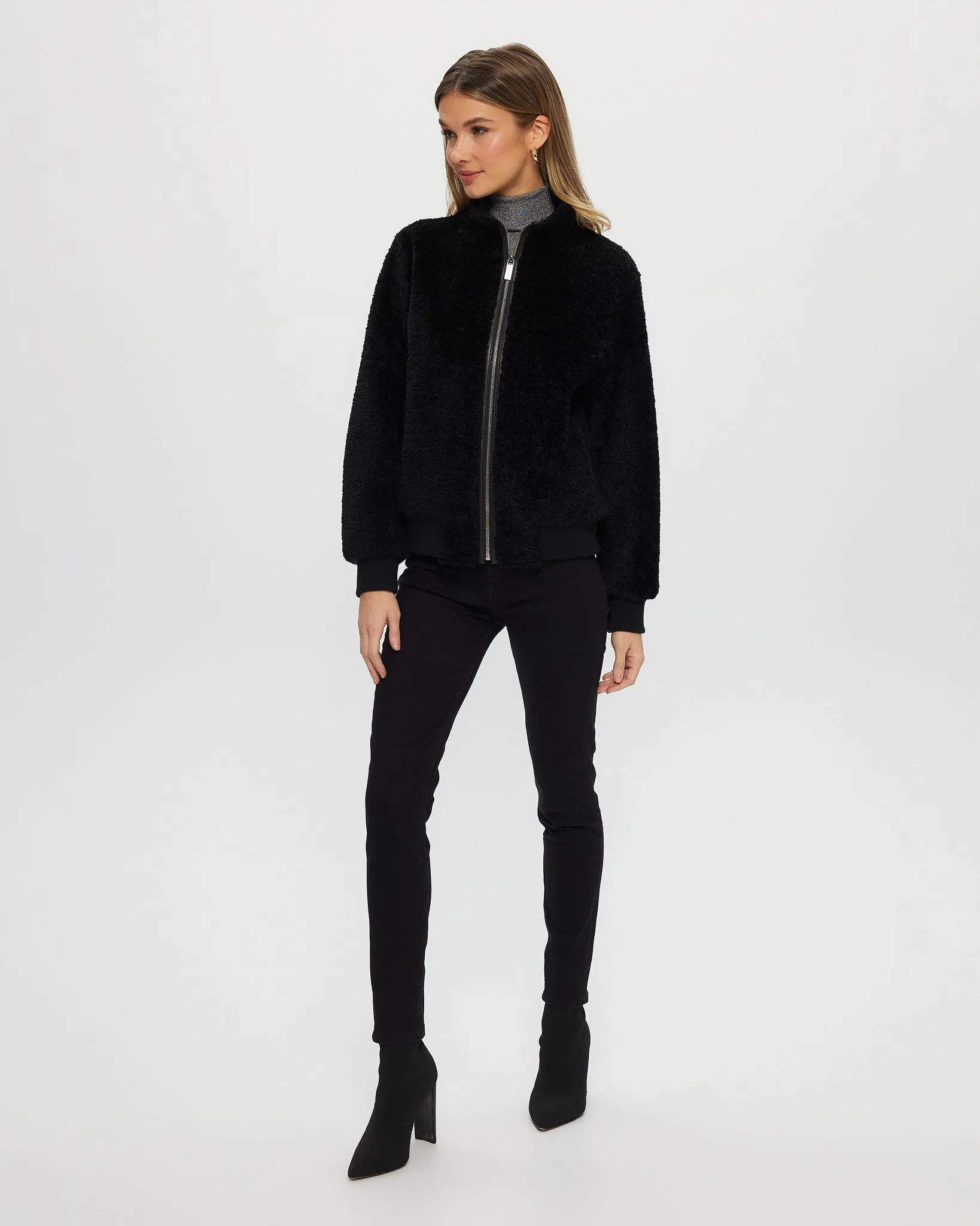 Select Shearling Lamb Bomber Jacket with Leather Trim