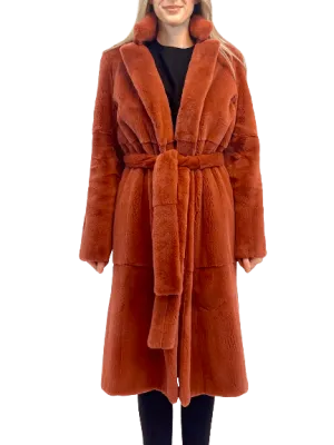 SHEARED MINK COAT ORANGE with belt