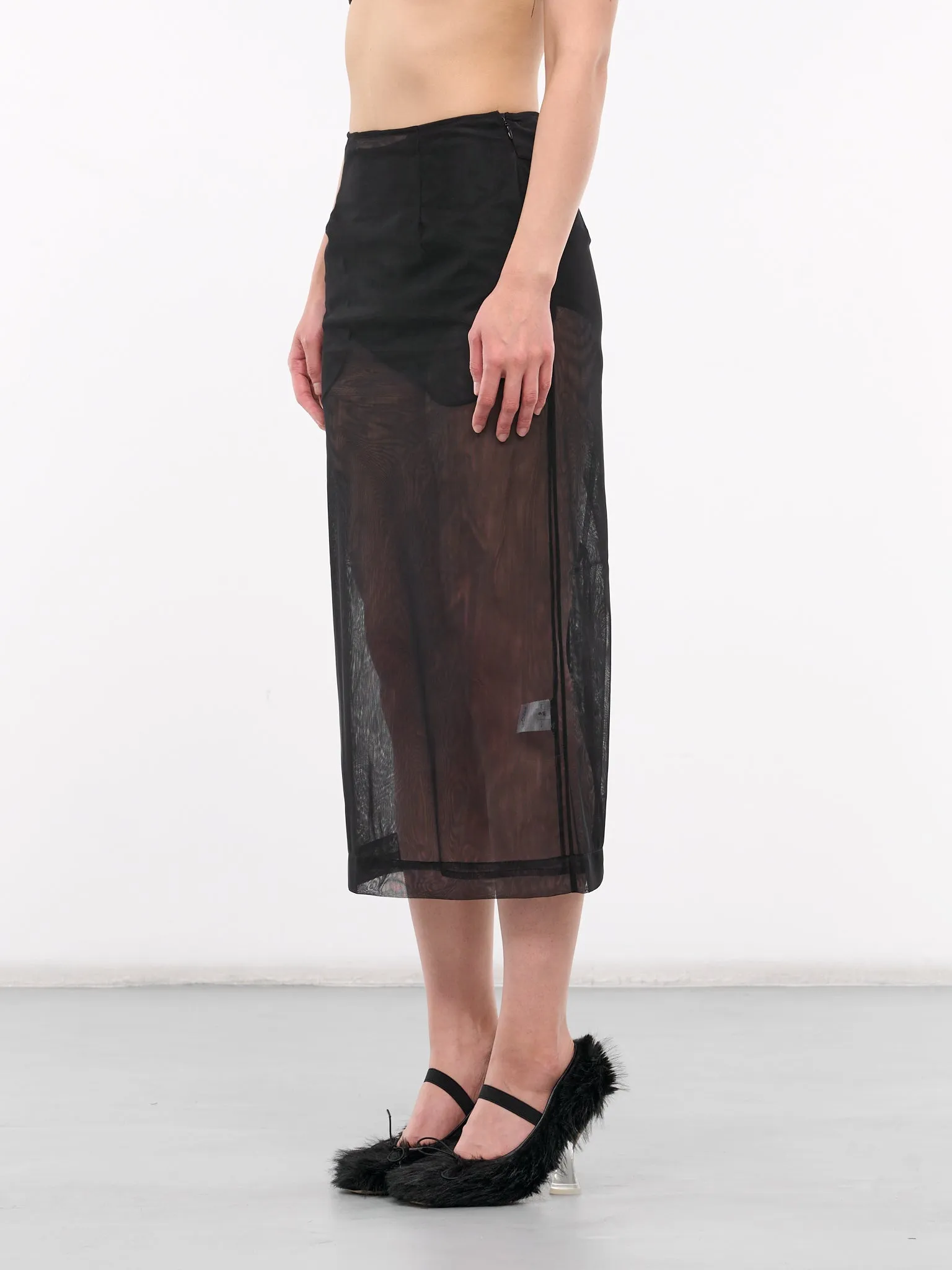 Sheer Tulle Pencil Skirt (3124-0069-BLACK)