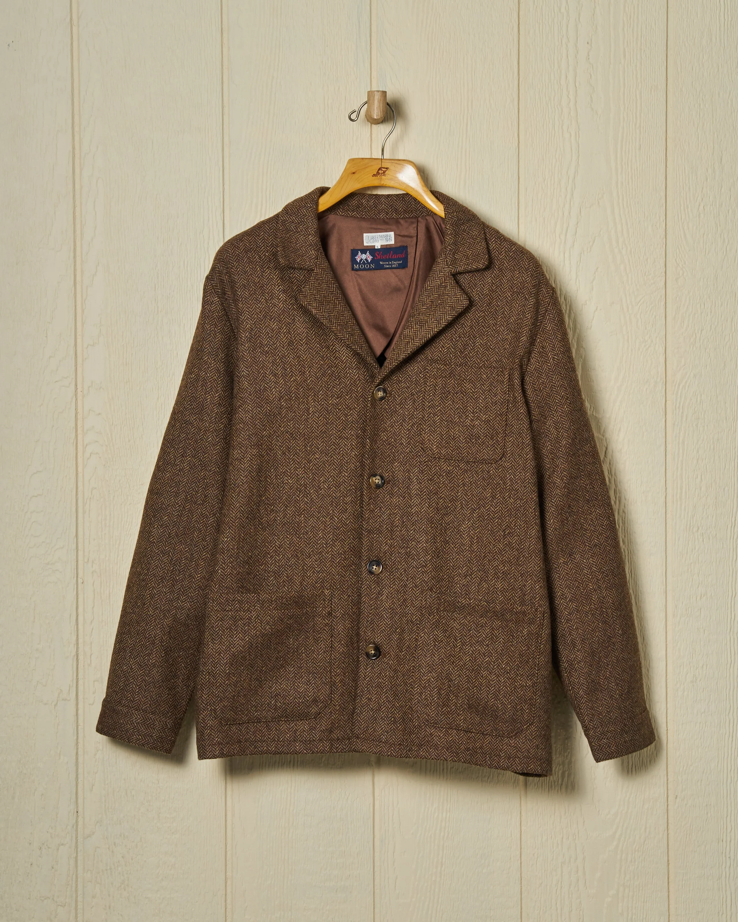 Shetland Wool Loafer Jacket in Chestnut Herringbone