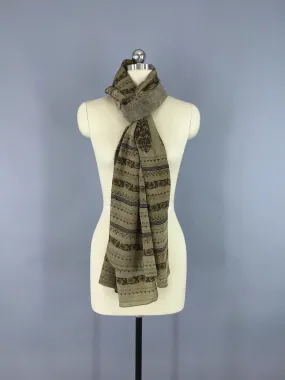 Silk Sari Scarf / Vintage Indian Silk Sari / Khaki Brown Floral