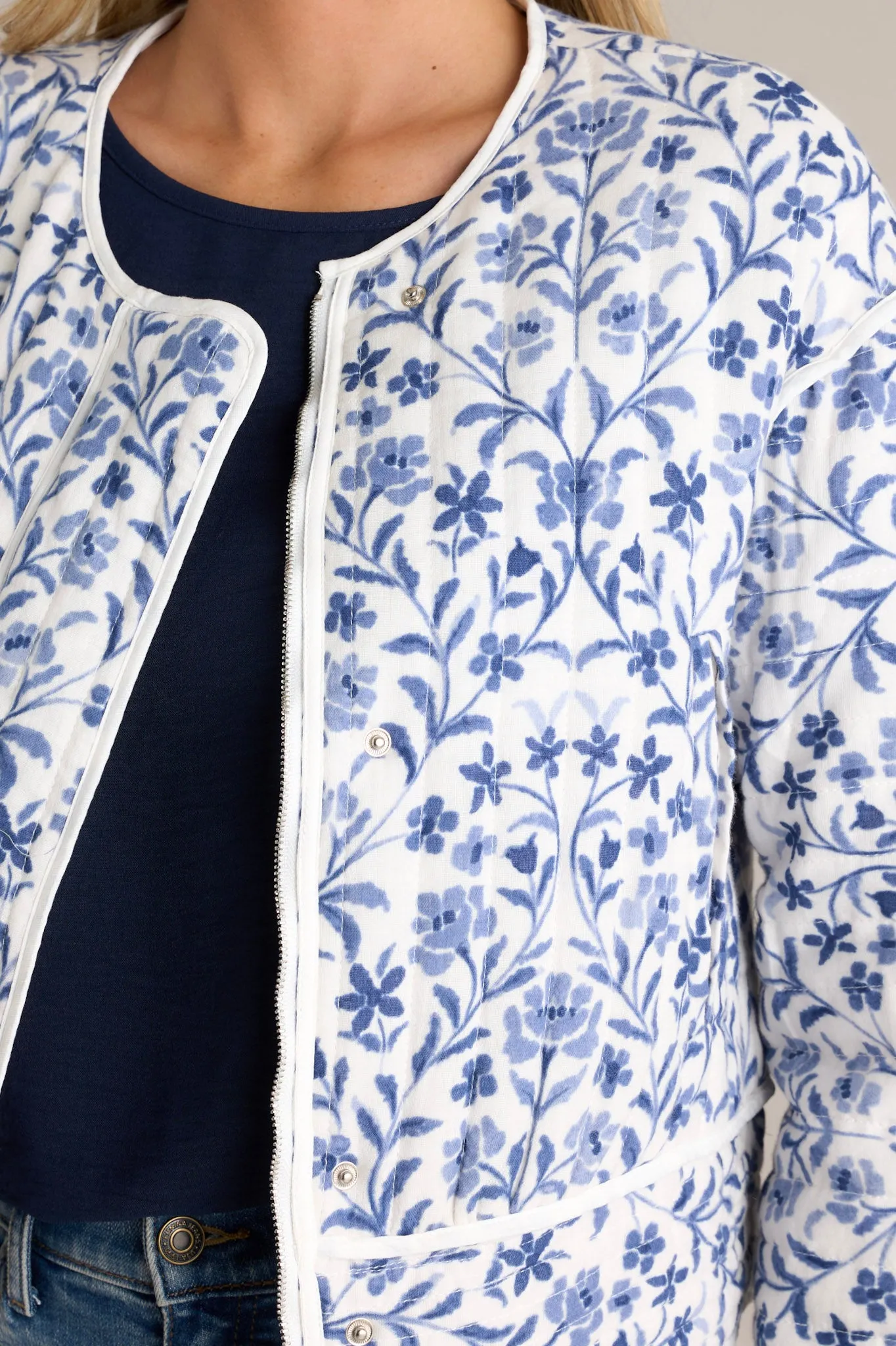 Simple Nights 100% Cotton Blue Floral Quilted Jacket