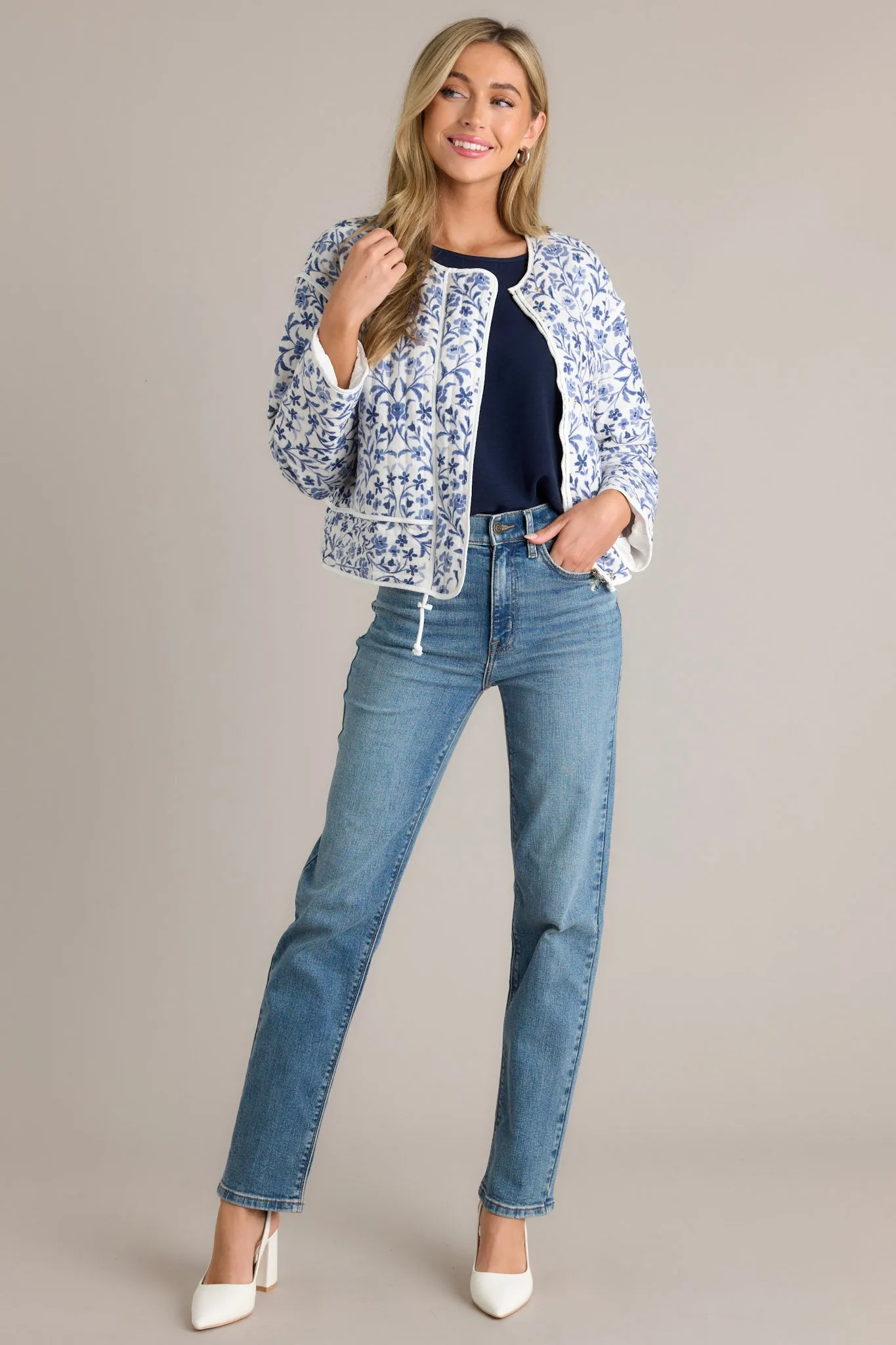 Simple Nights 100% Cotton Blue Floral Quilted Jacket