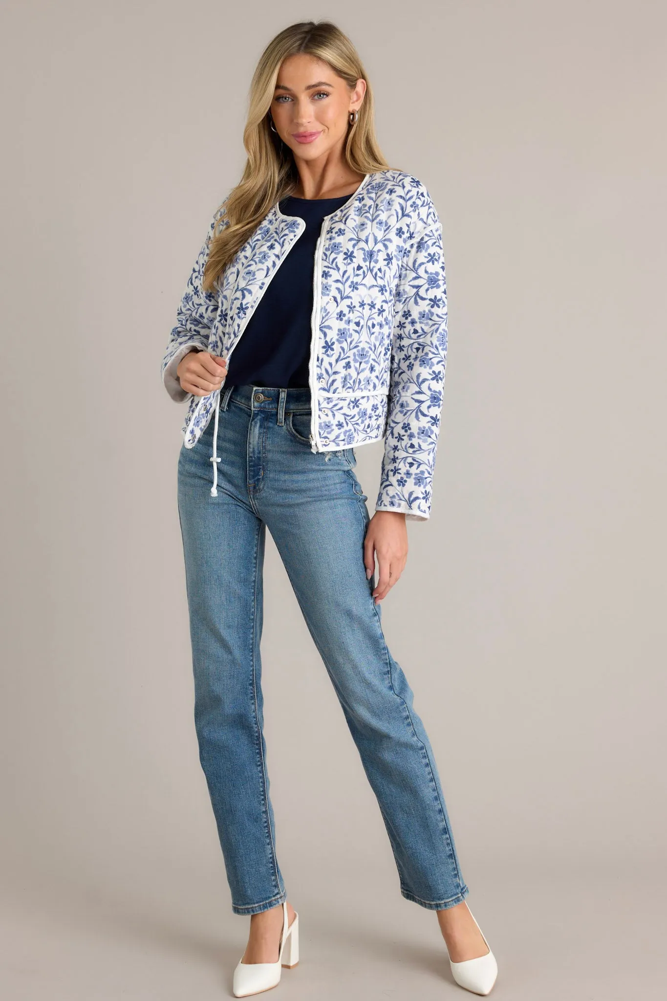 Simple Nights 100% Cotton Blue Floral Quilted Jacket