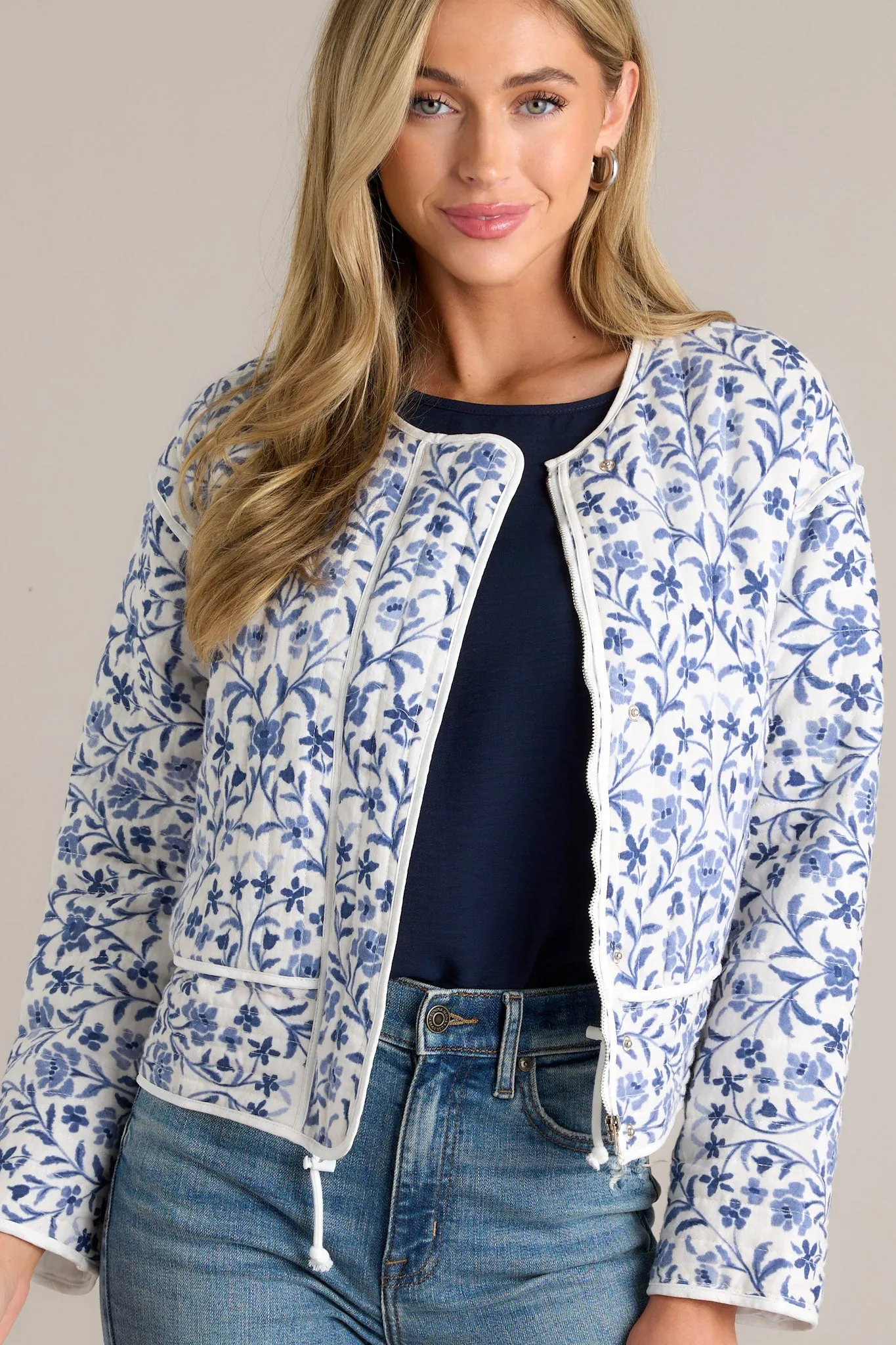 Simple Nights 100% Cotton Blue Floral Quilted Jacket