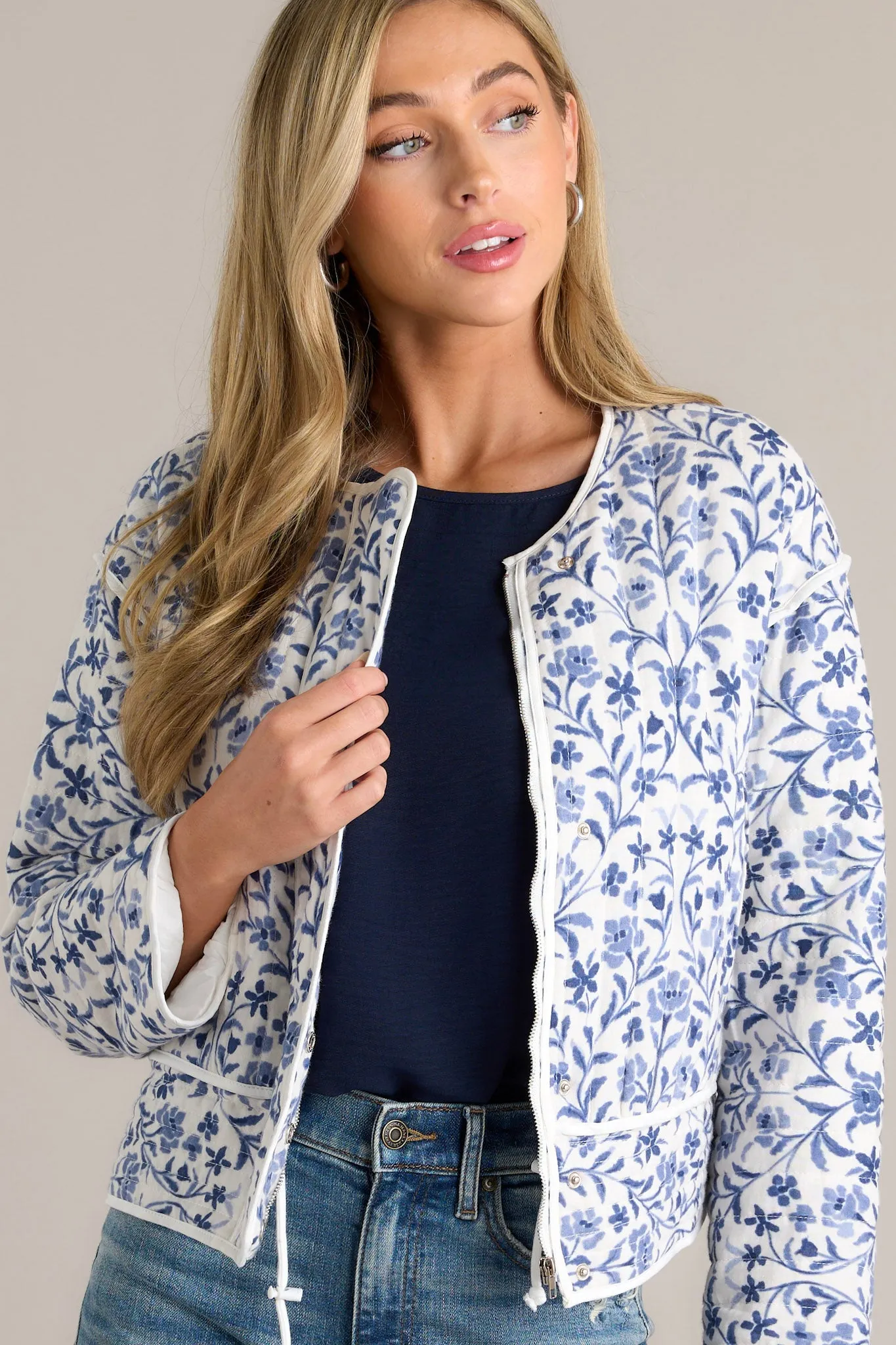 Simple Nights 100% Cotton Blue Floral Quilted Jacket