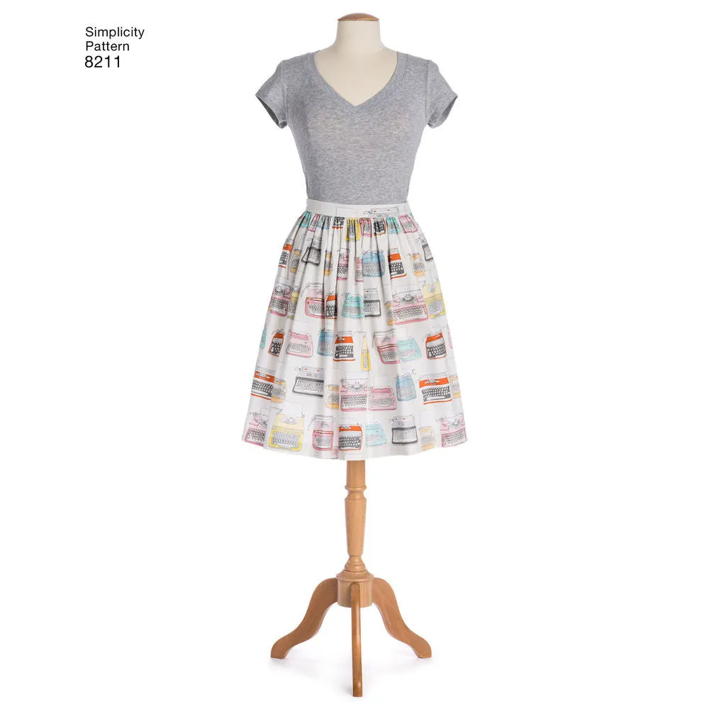 Simplicity Pattern S8211 Misses' Dirndl Skirts in Three Lengths