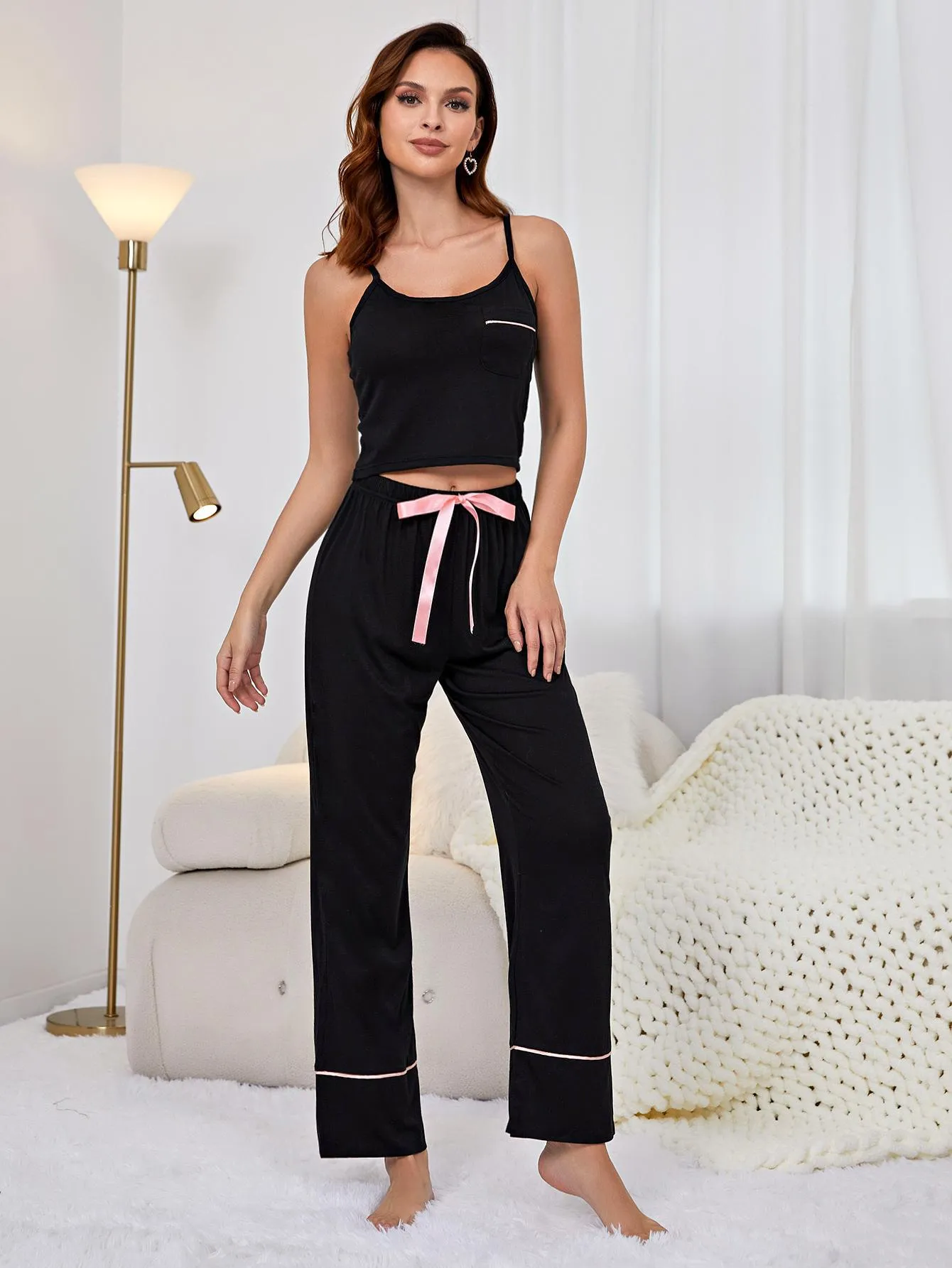 Solid Color Suspender Trousers Casual Ladies' Homewear