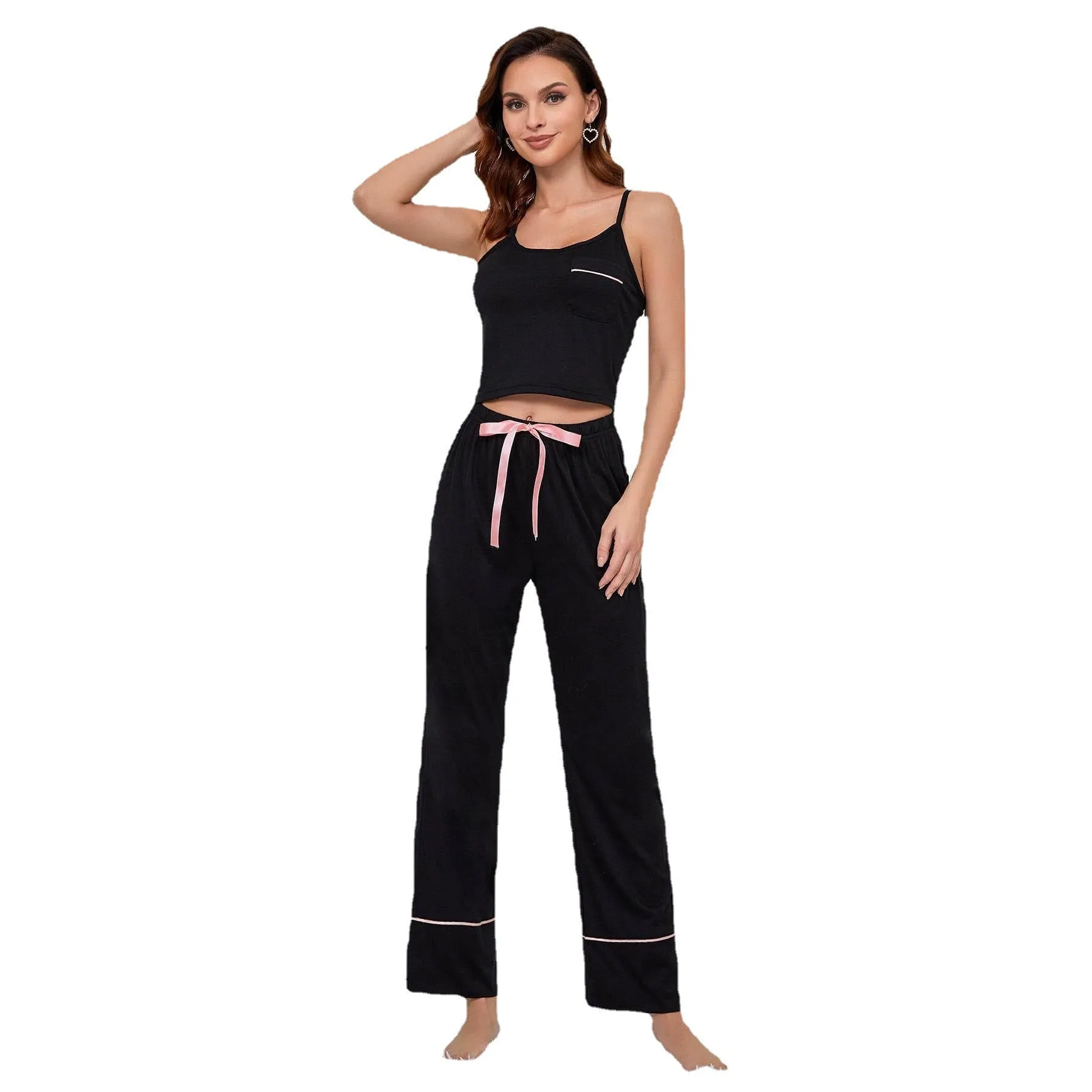 Solid Color Suspender Trousers Casual Ladies' Homewear