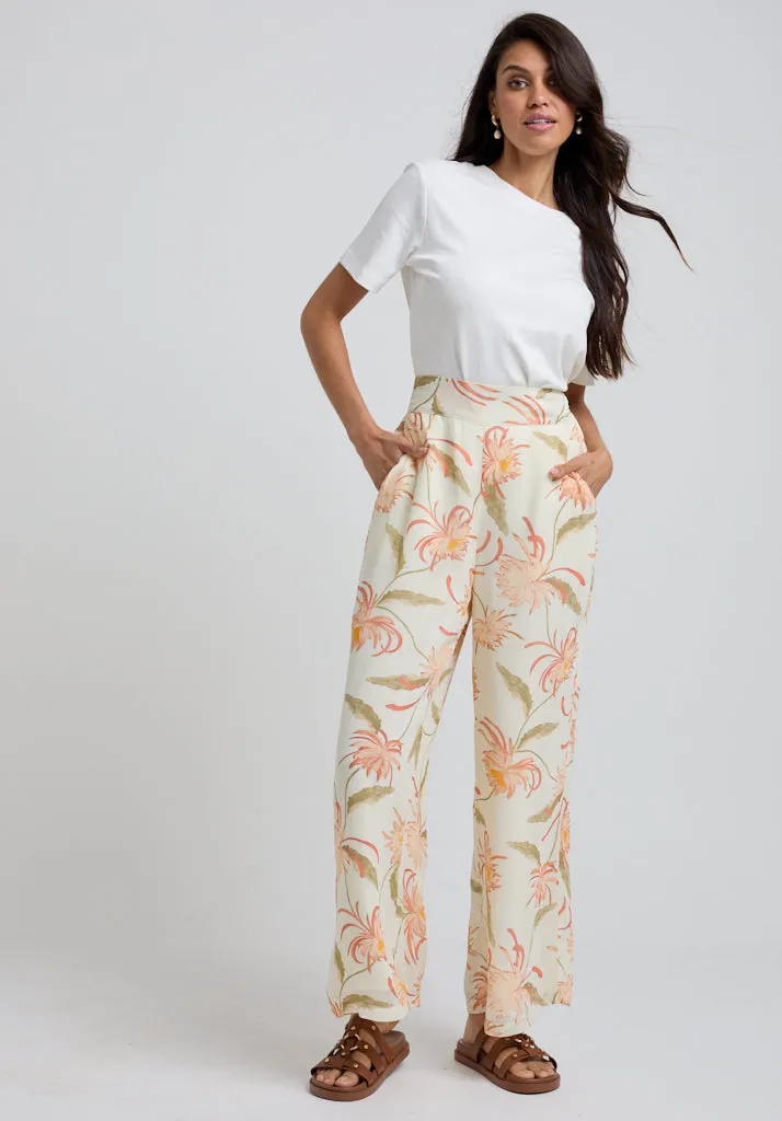 Sophia Wide Leg Moonflower Print Trouser In Cream