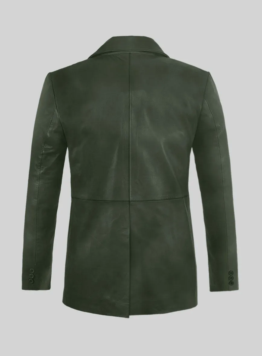 Spanish Green Leather Pea Coat