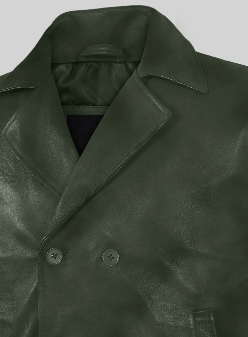 Spanish Green Leather Pea Coat