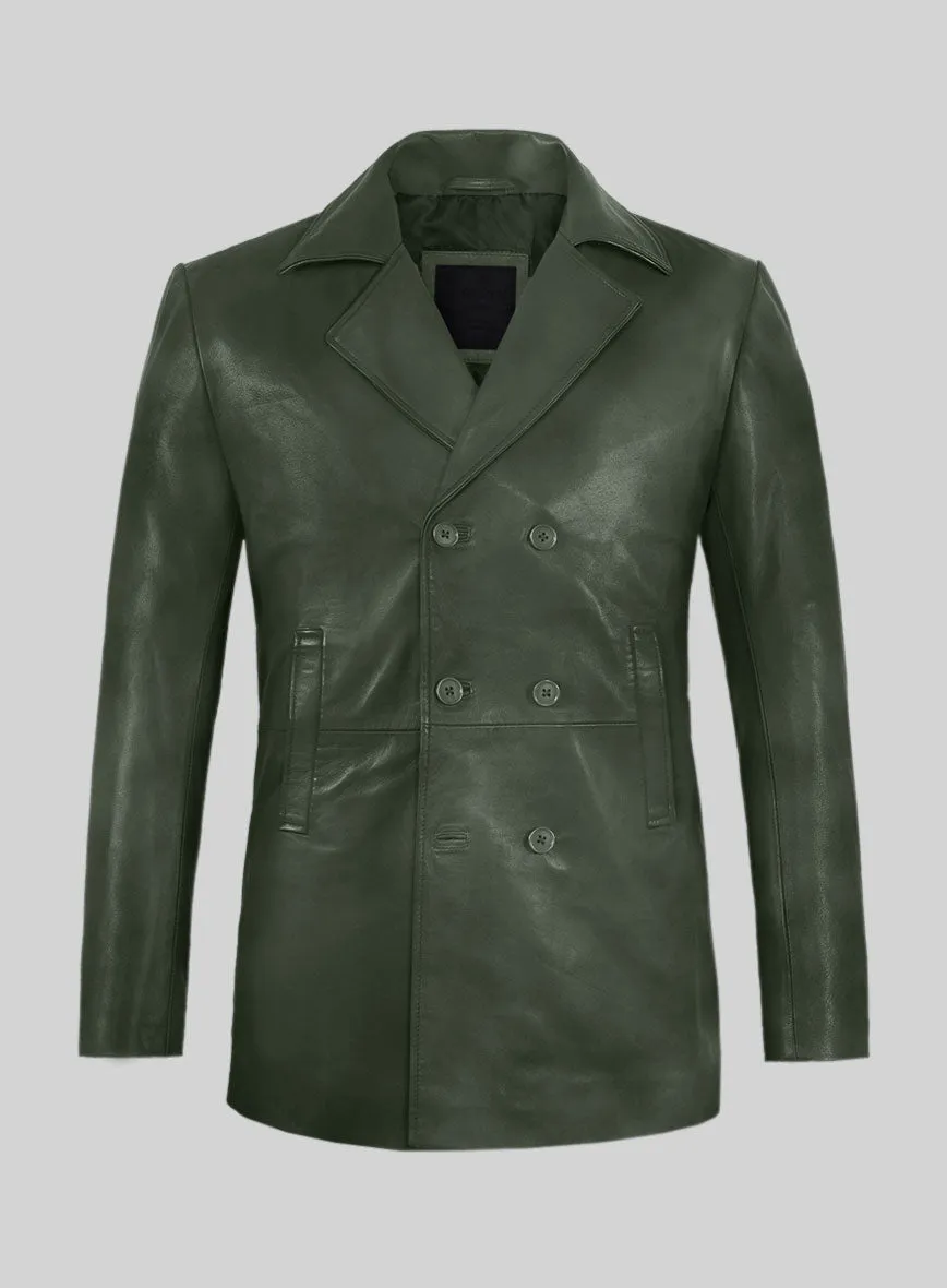 Spanish Green Leather Pea Coat