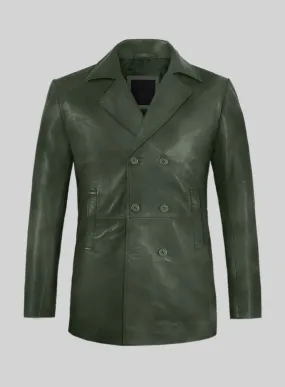 Spanish Green Leather Pea Coat