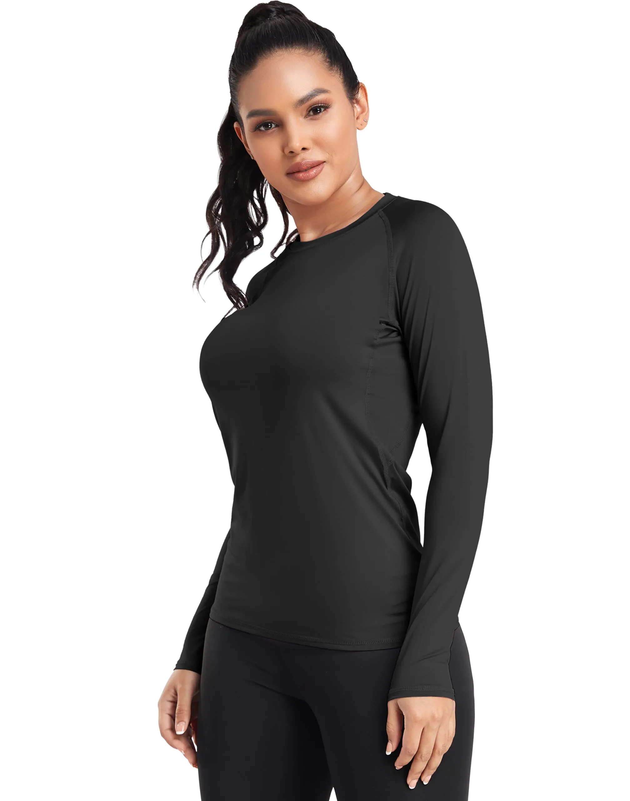 TELALEO 4 Pack Women's Compression Shirt Long Sleeve Performance Workout Baselayer Athletic Top Sports Gear 4Black-S