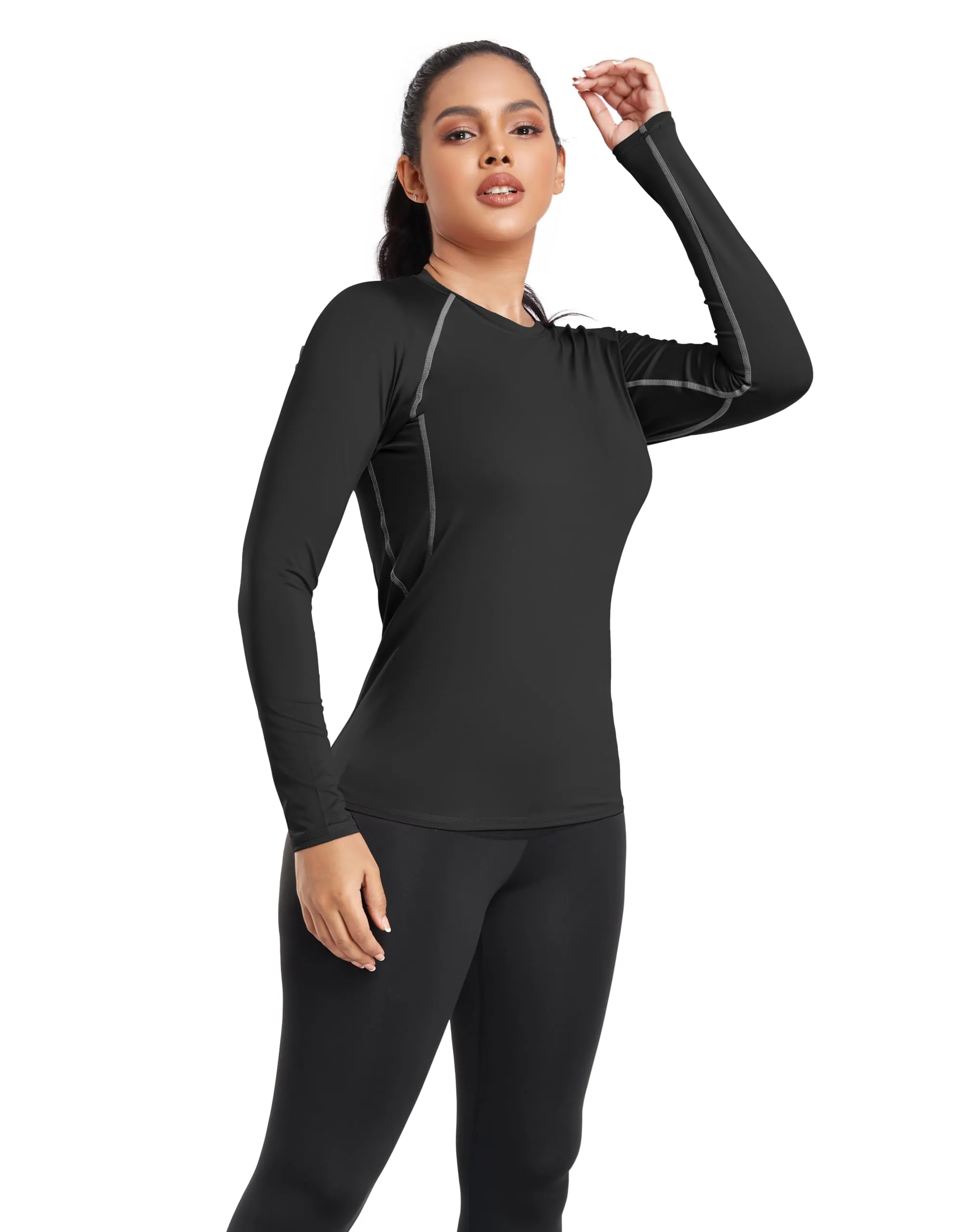 TELALEO 4 Pack Women's Compression Shirt Long Sleeve Performance Workout Baselayer Athletic Top Sports Gear 4Black-S