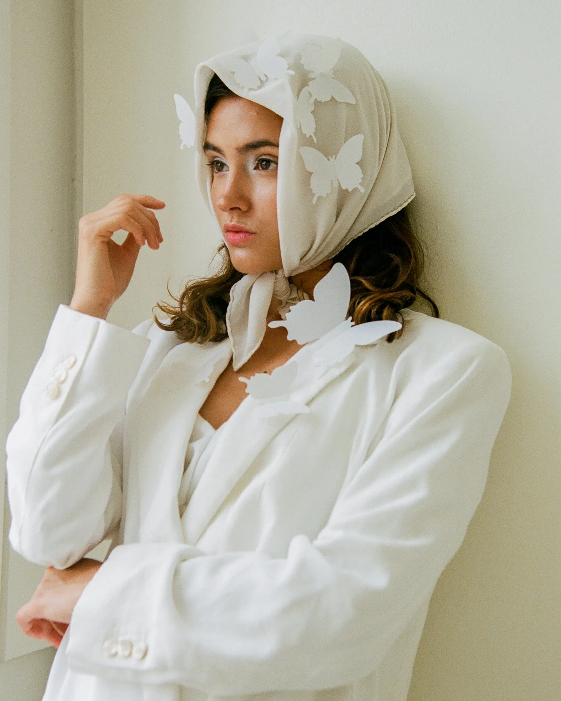 'The Classic' Washable Silk Scarf in Bone