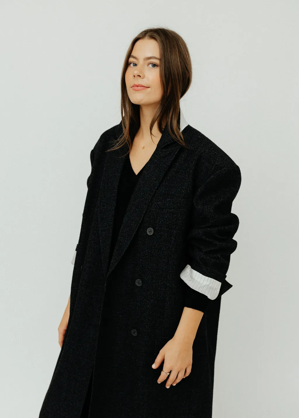 Tibi Kian Glenplaid Maxi Tux Coat