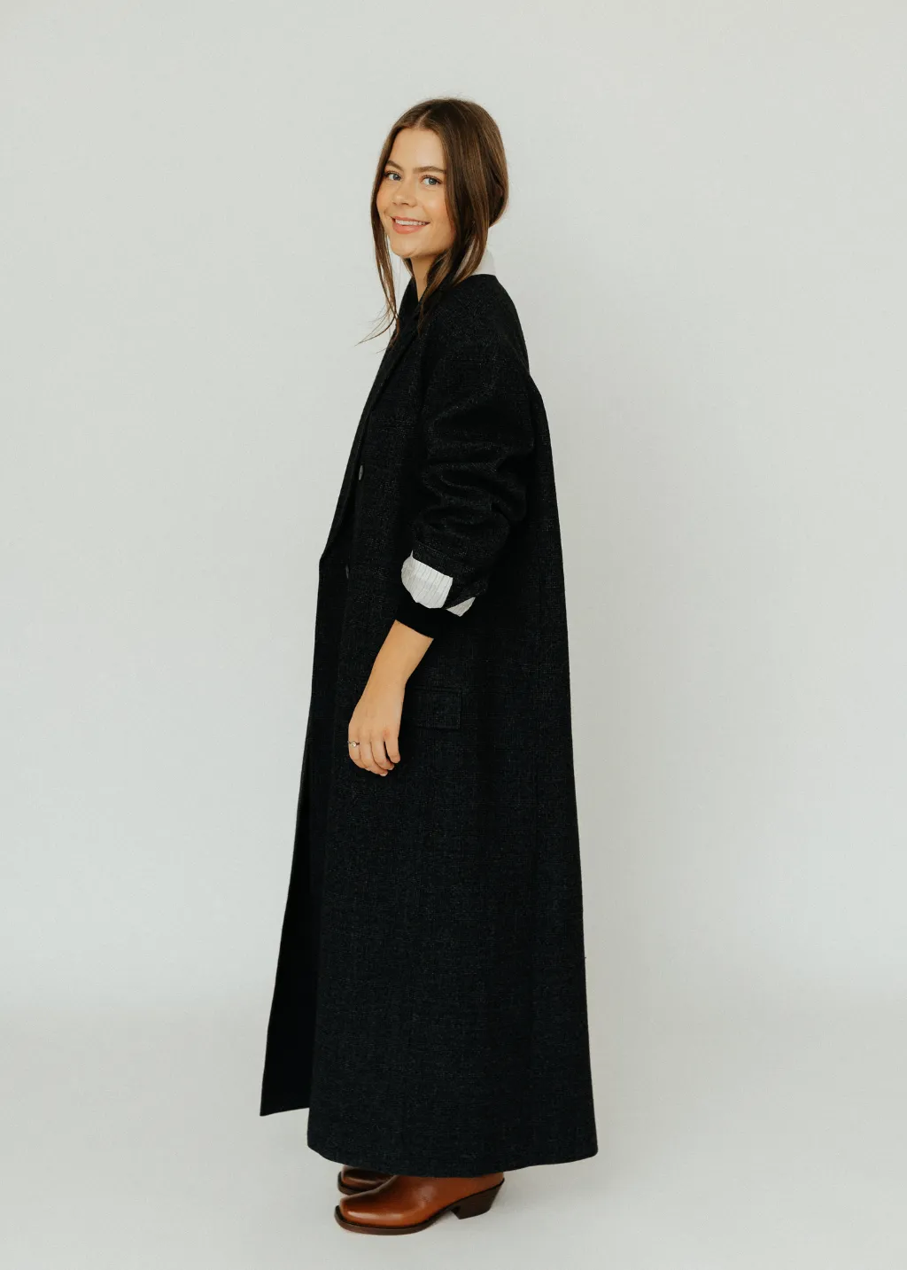 Tibi Kian Glenplaid Maxi Tux Coat