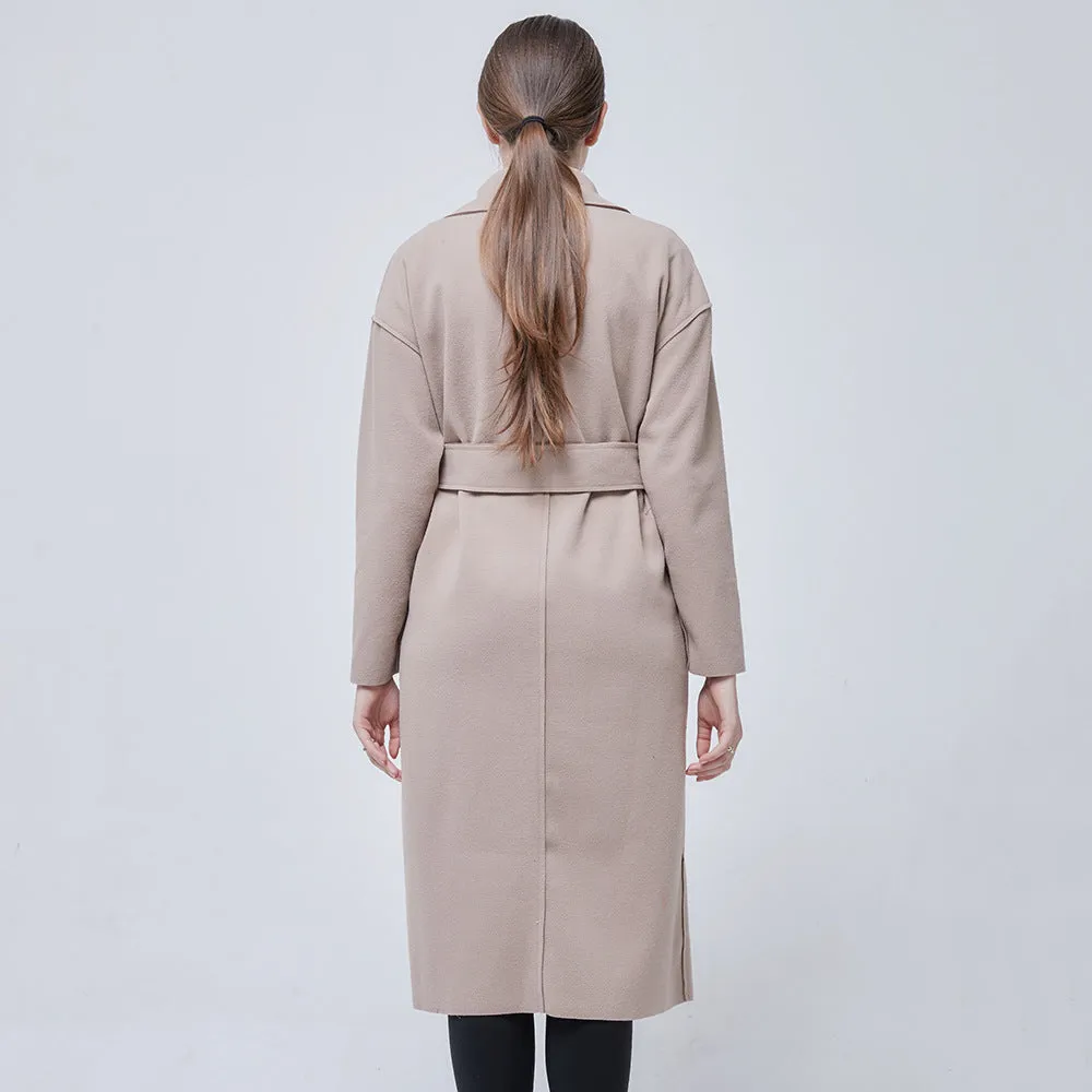 Trench Coat for Women Autumn Winter Retro Blazer Collar Solid Color Waist Tight Slimming Woolen Coat Long Sleeve Coat