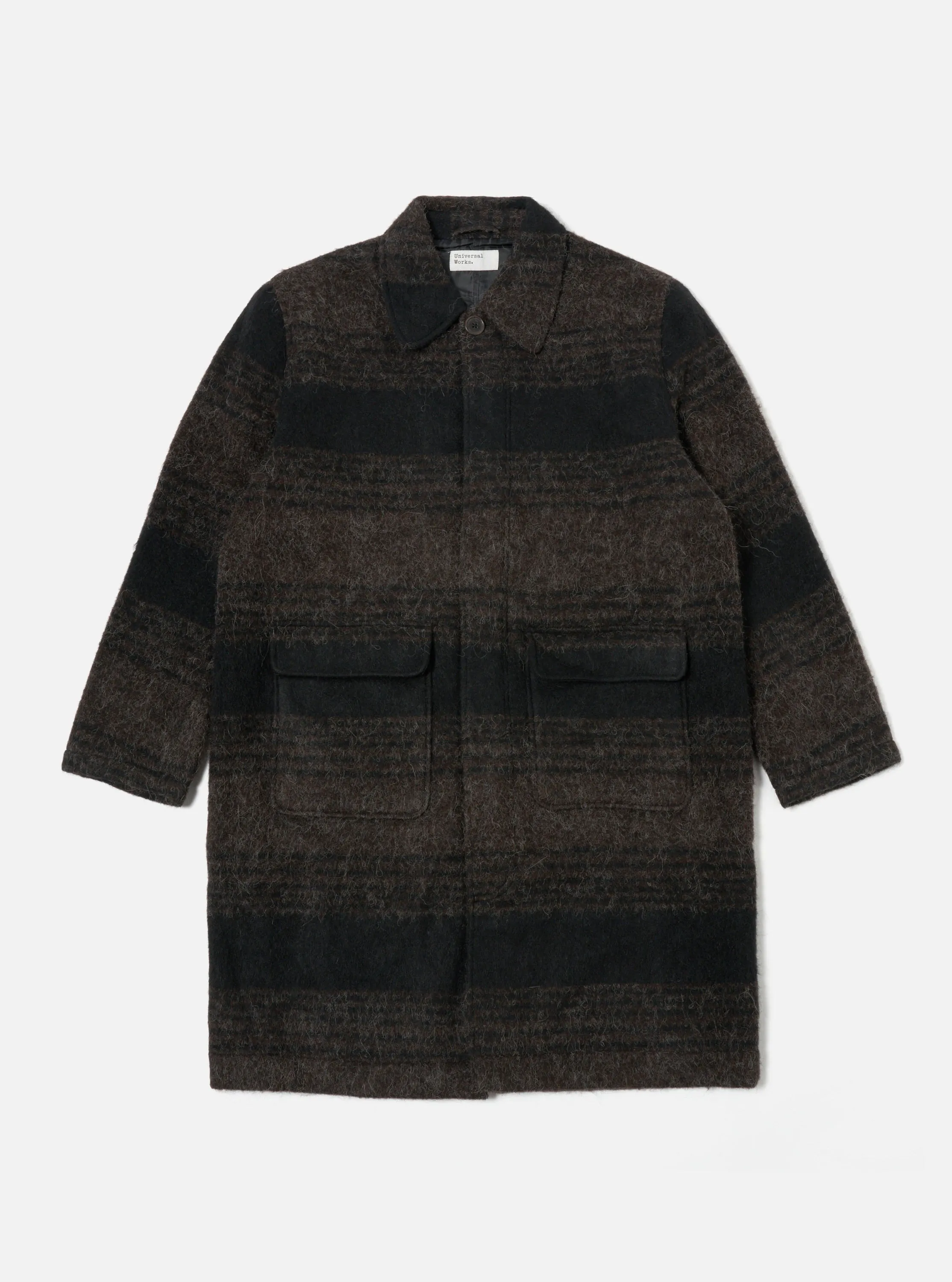 Universal Works Account Coat in Brown/Black Alpaca Recycled Mix