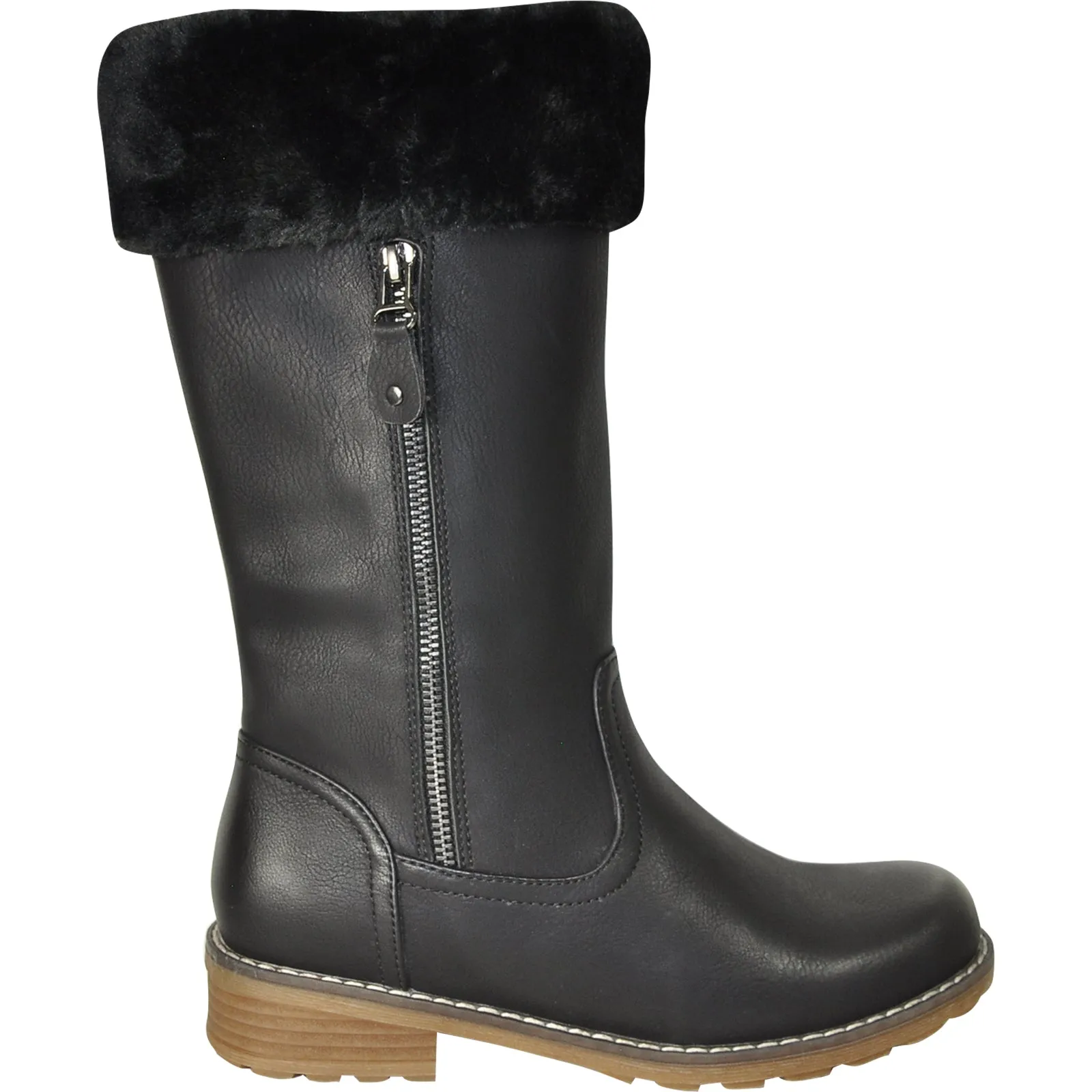 VANGELO Women Water Proof Boot HF9539 Knee High Winter Fur Casual Boot Black