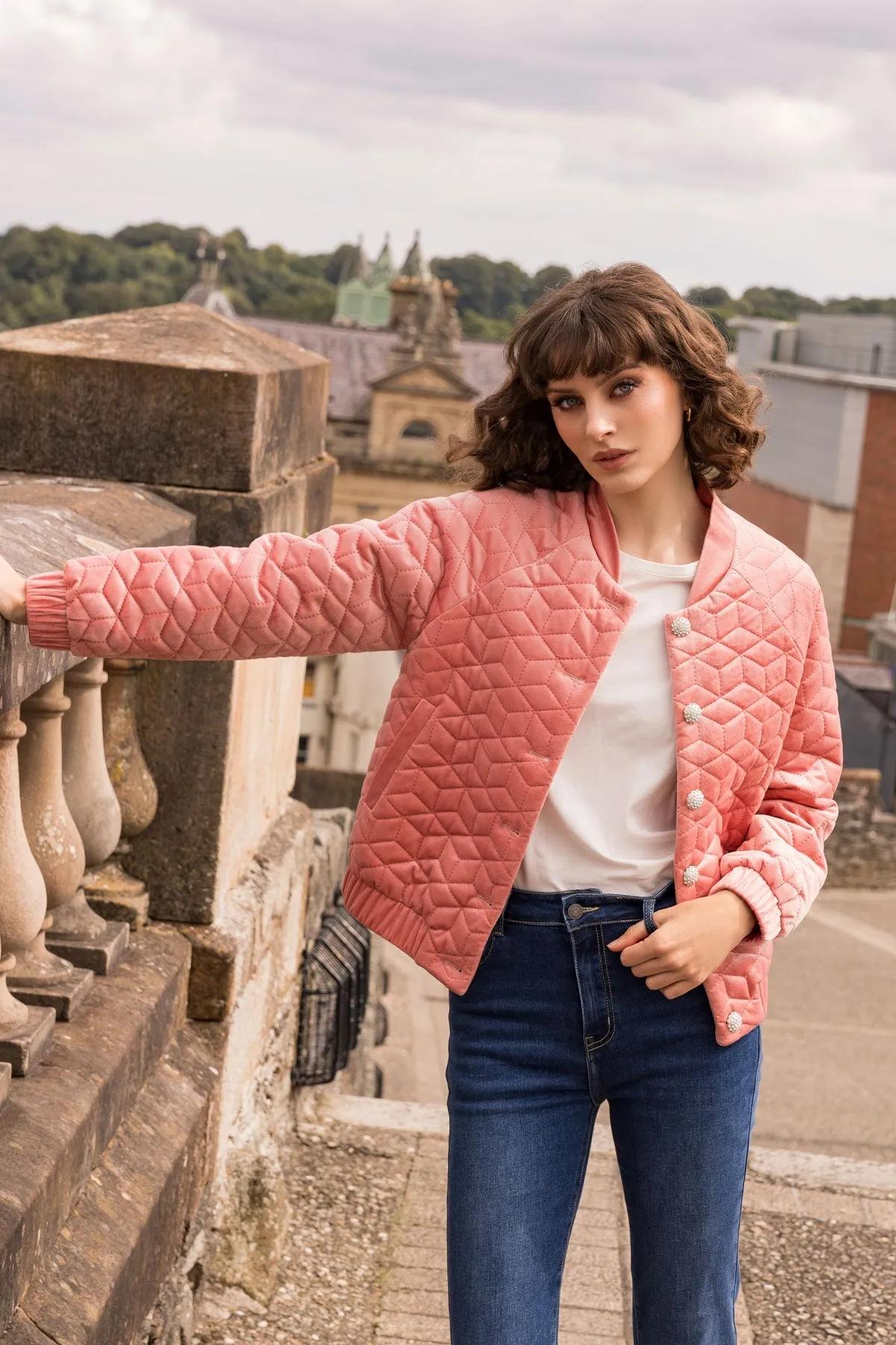 Velvet Bomber Jacket in Rose