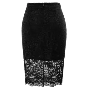 VenusFox Elegant Lace High Waist Bodycon Pencil Midi Skirt