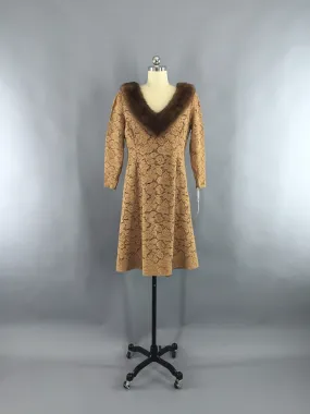 Vintage 1960s Lace Dress / Mink Fur Collar