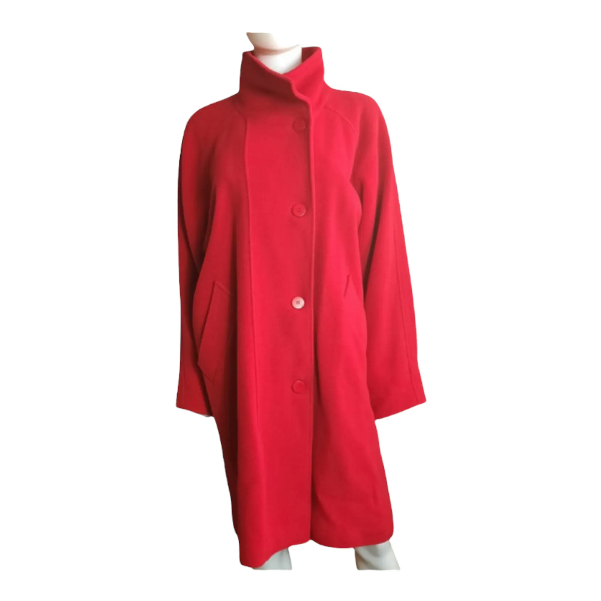 Vintage 1970s Ramowear Paris Red Wool Coat Size Large