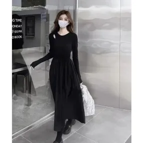 Vintage Knitted Black Midi Dress Women Retro Office Ladies Wrap Casual Long Sleeve Dresses Autumn Korean Fashion