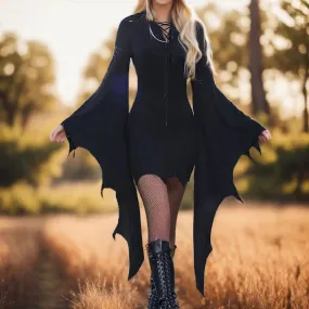 Vintage Vampire Sleeve Slim Outfit Party Gothic Batwing Witch Medieval Dress-up