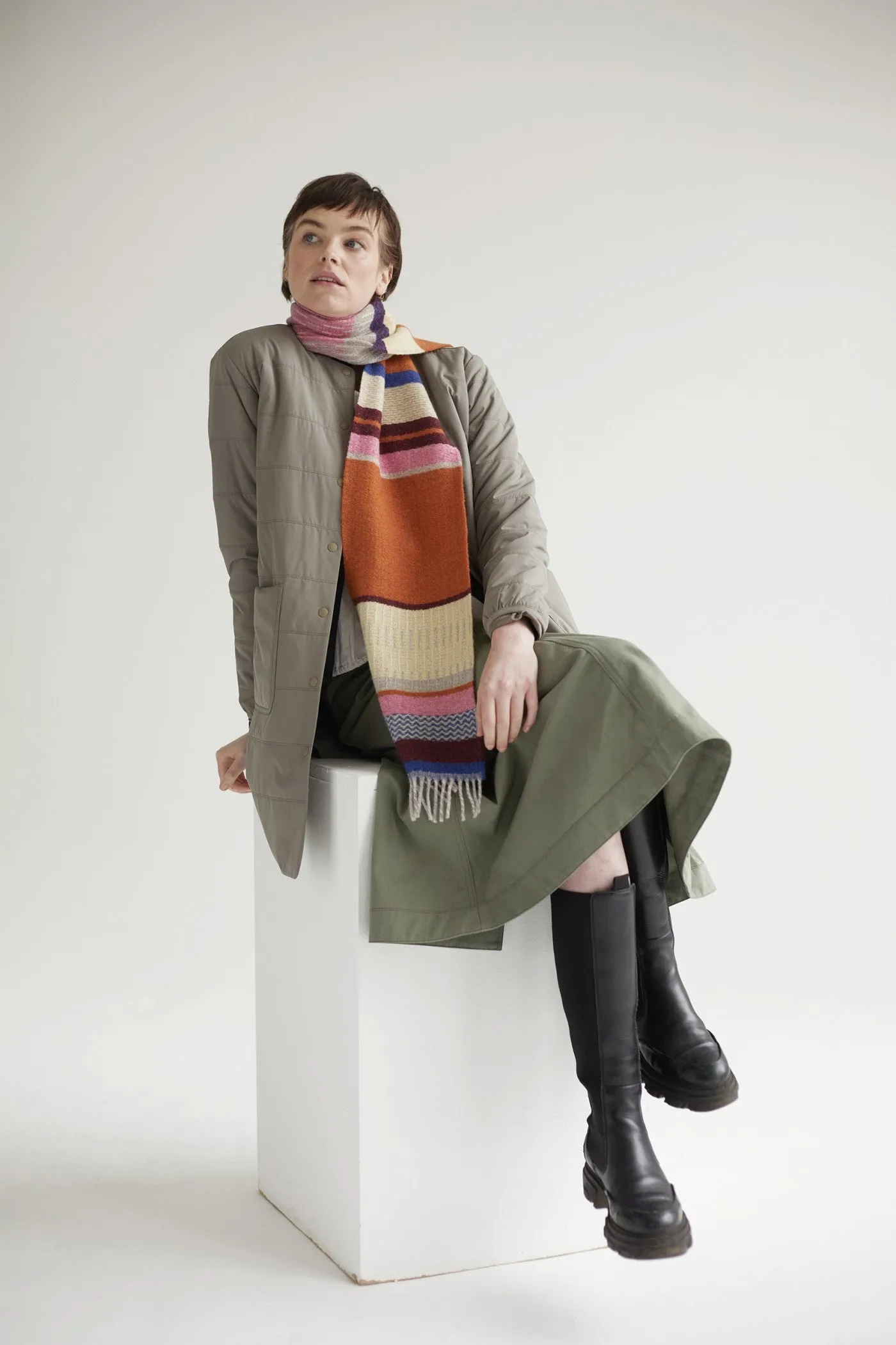 Wallace Sewell LAMBSWOOL STRIPE SCARVES  -Strathay - AMBER ORANGE