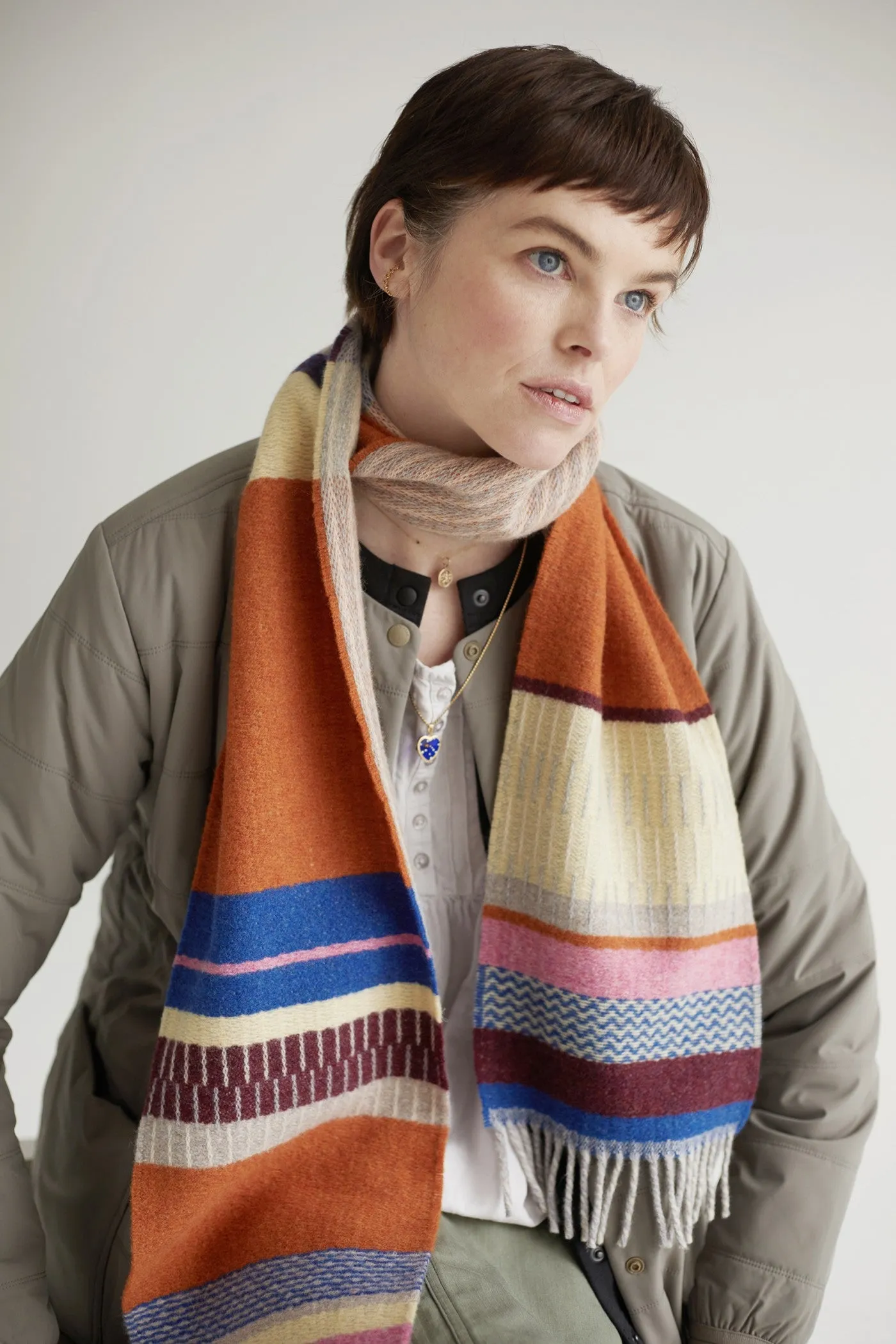 Wallace Sewell LAMBSWOOL STRIPE SCARVES  -Strathay - AMBER ORANGE