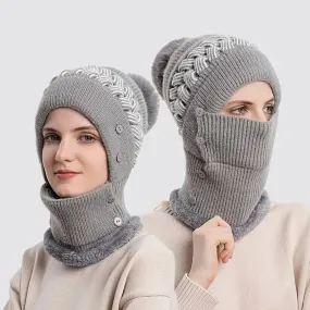 Warm Knitted Beanie Hat and Neck Warmer Set